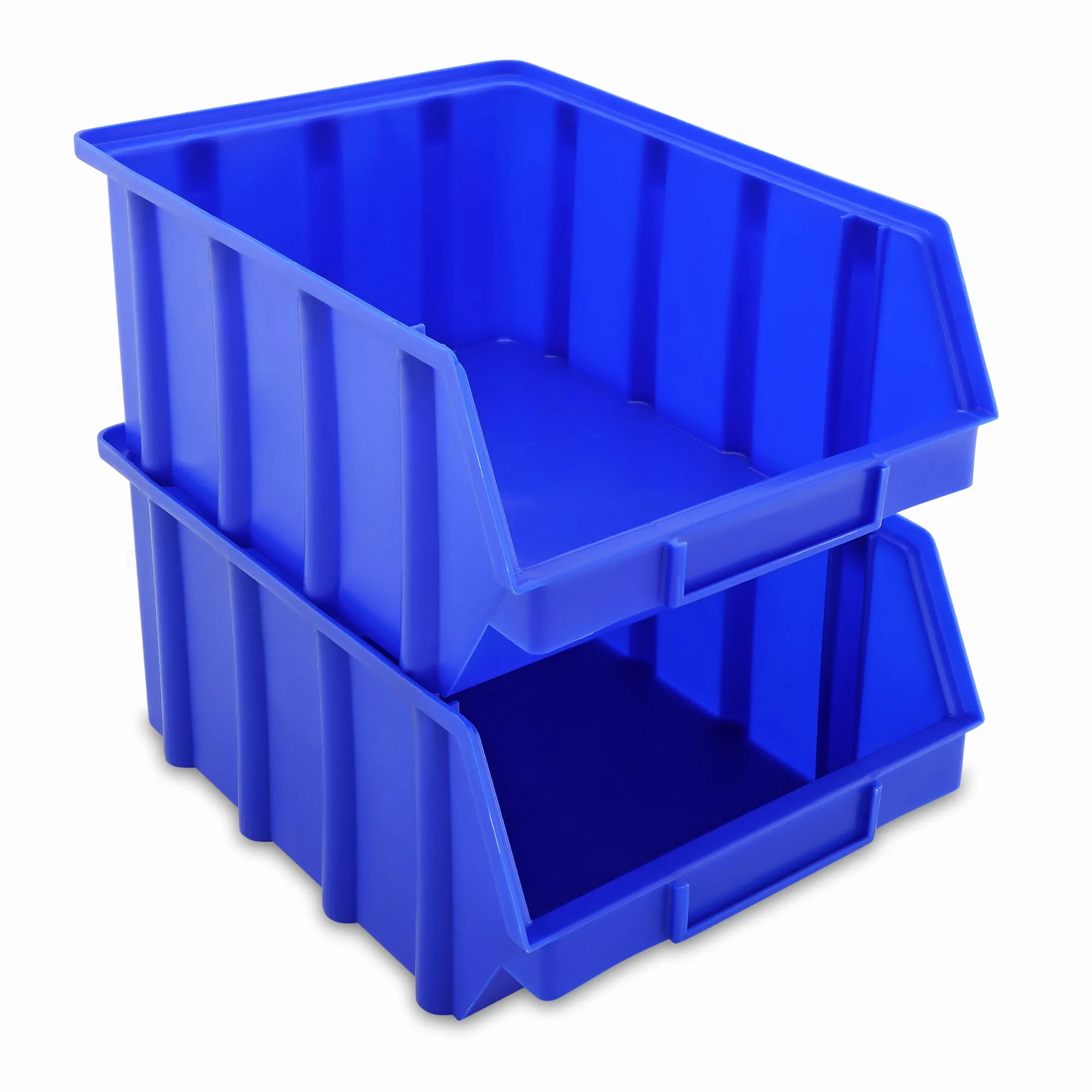 S&S-Shop 15 Stapelboxen Blau Gr.4, aus hochwertigem Kunststoff, mit Schildcheneinschub, Ordnungsboxen für Werkstatt, Kleinteile Organizer, Sortierbox für Schrauben & Werkzeug, Made in Germany