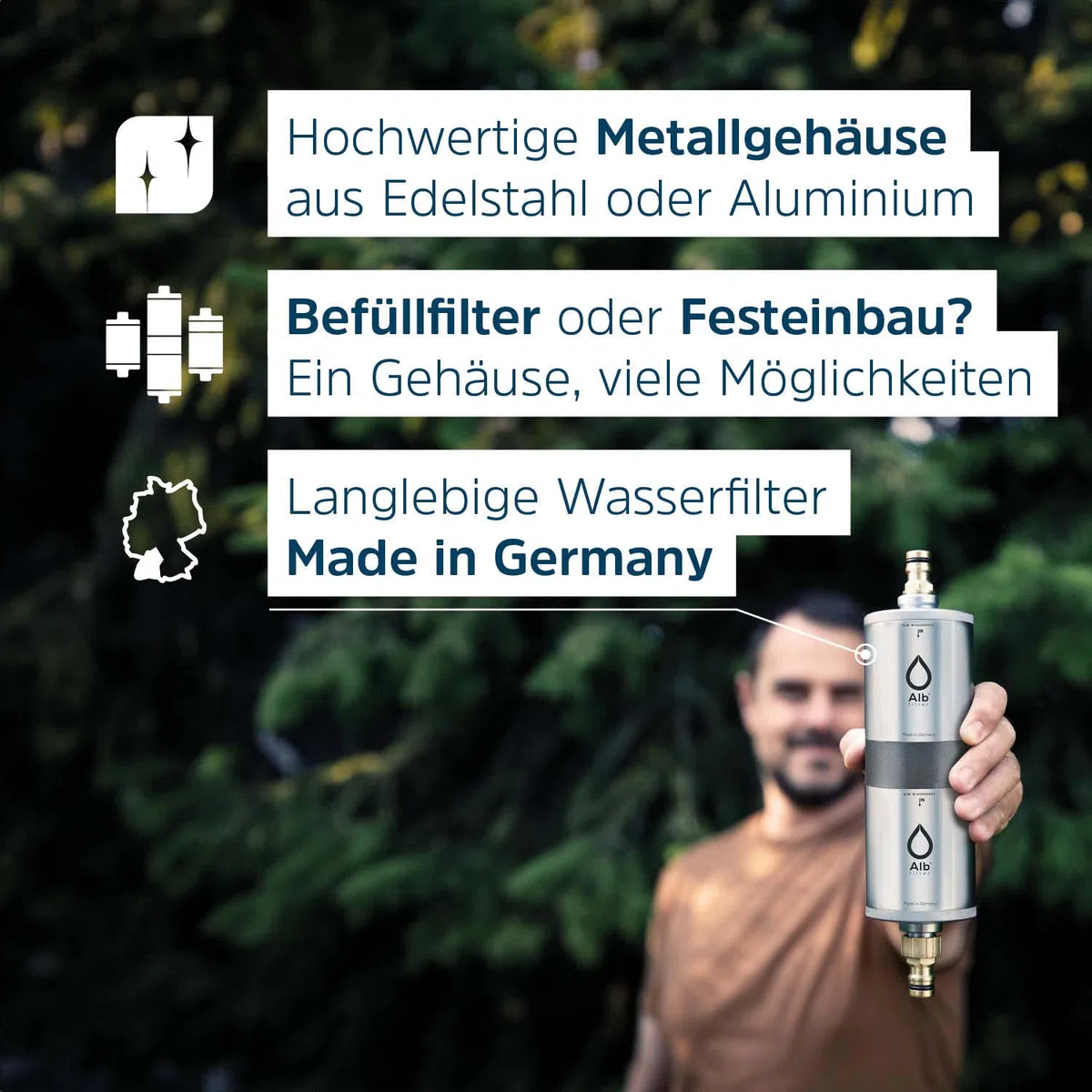 Alb Filter TRAVEL ACTIVE Einbaufilter Camping Edelstahl Natur | Reduziert Schadstoffe, Chlor & Geschmack, Festeinbau-Filter für Wohnmobil, Camper & Boot, Made in Germany