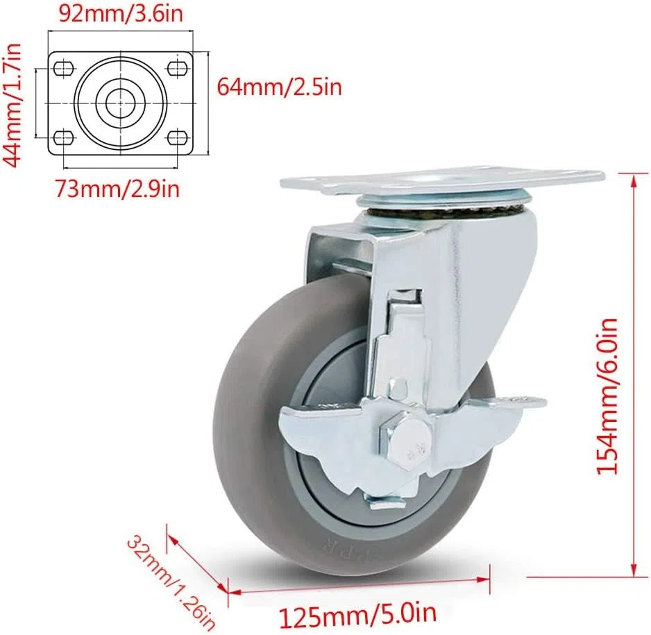 Möbelrolle, Schwerlastrolle, 4er-Set Möbelrollen mit Schwenkplatte, Industrierollen aus grauem TPR-Gummi, Hochleistungs-360°-Oberplatten und -Lager, geräuschlos, Ersatz