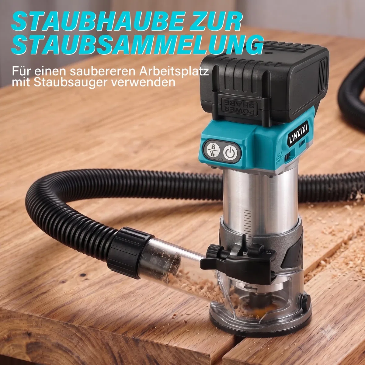 Akku Oberfräse für Makita 18V LXT Akku, 800W Bürstenloser Oberfräse mit 5 Geschwindigkeiten, MAX.30000 U/min, Akku Kantenfräse Einhandfräse mit 1/4" Fräser (ohne Akku)