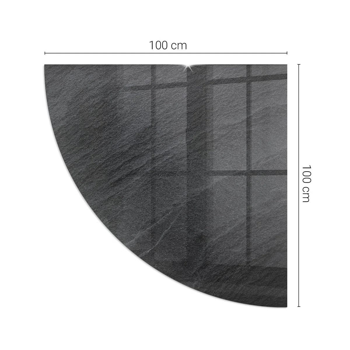 Kamin Bodenplatte Glas 1/4 100x100 cm Herdboden Viertelkreis Schutz vor Glut Sicherungsblech Polierte Kanten Schutz vor Schäden Bodenbelag Wohnzimmer Spritzwasserschutz - Natursteinstruktur