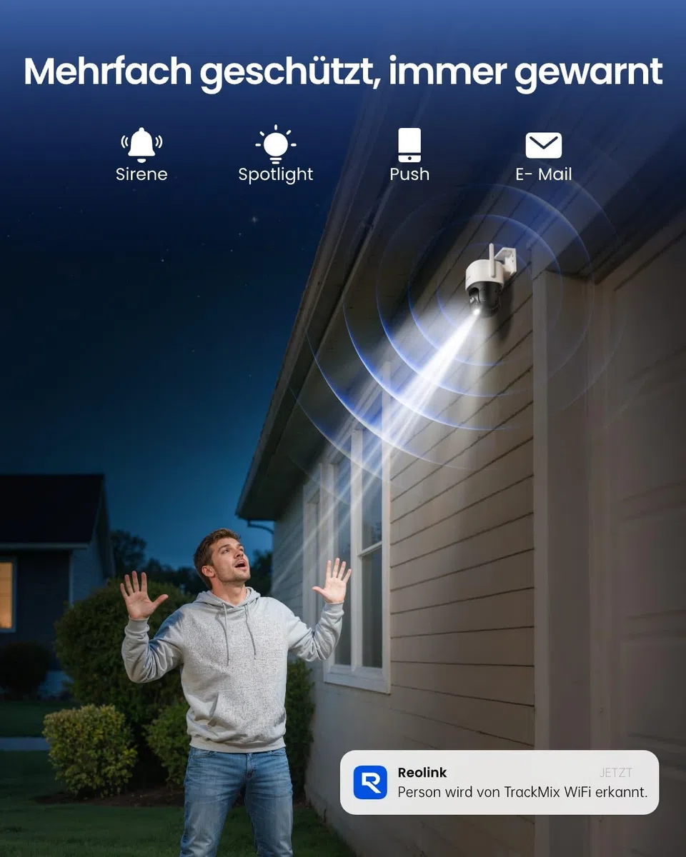 Reolink 4K 8MP Wi-Fi 6 PTZ Überwachungskamera Aussen mit Dual-Objektiv, Auto-Tracking-Zoom, WLAN Kamera Outdoor mit 3 Smart-Erkennungsmodi, 30m Farbnachtsicht, Außenkamera, Dual-Ansicht, TrackMix WiFi