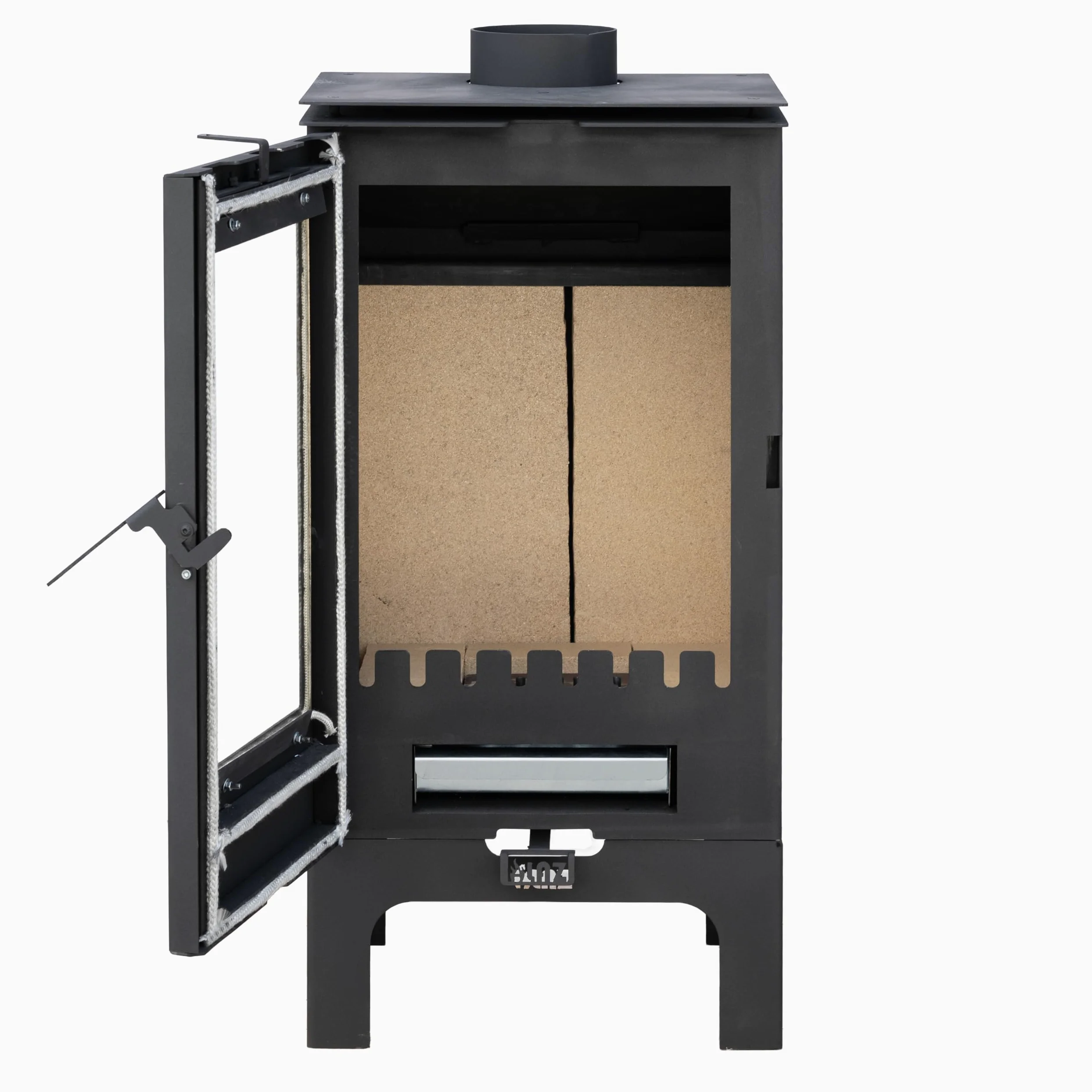 ALAZ K8M-L Kaminofen 9 kW – Holzofen Schwarz | Brennraum mit Schamott, großes Sichtfenster & Aschefach | Für Holzscheite bis 50 cm | Energieeffizienzklasse A