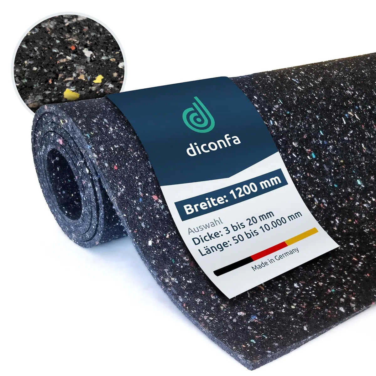 diconfa Bautenschutzmatte BREITE 1250mm 125cm 1,25m- WÄHLBAR - Dicke: 3mm bis 20mm - LÄNGE: 0,05m bis 10m - Auswahl: 5m 500cm lang, 3mm stark - Gummimatte Meterware Gummigranulat Gummiregenerat