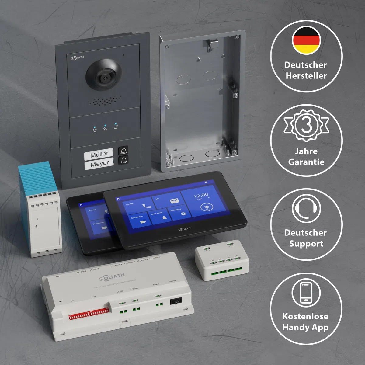 GOLIATH Basic Line Türklingel & Türsprechanlage mit Kamera für [MEHRFAMILIENHAUS] mit Smartphone App - Klingel mit Kamera & Monitor - Doorbell Camera - Video Sprech - & Gegensprechanlage mit Türöffner