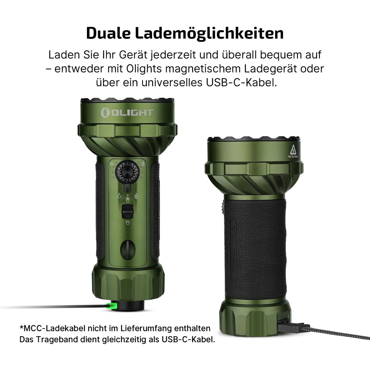OLIGHT Marauder Mini 2 LED extrem helle Taschenlampe 10000 Lumen 750 Meter, USB-C aufladbare Taschenlampen mit 5Lichtmodi, IPX8 Handlampe mit Flut-und Fokussiertes Licht für Outdoor Camping (OD Green)