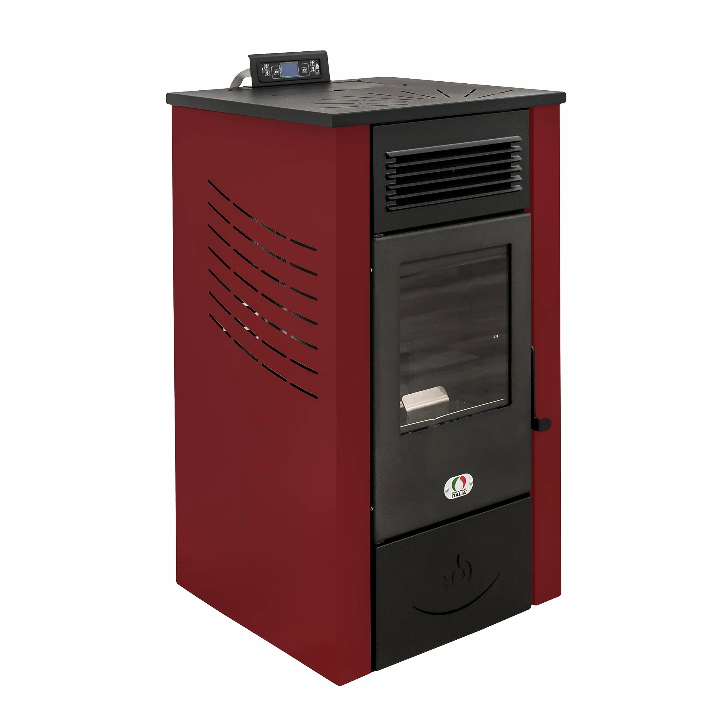 STUFE A PELLET ITALIA Canada 12 KW 5 Sterne | Pelletöfen Effizienz 91% Heizt 120m² Autonomie 15 Std. 5-Sterne-Zertifiziert Programmierbar 5 Kräfte 24 Monate Garantie Rot