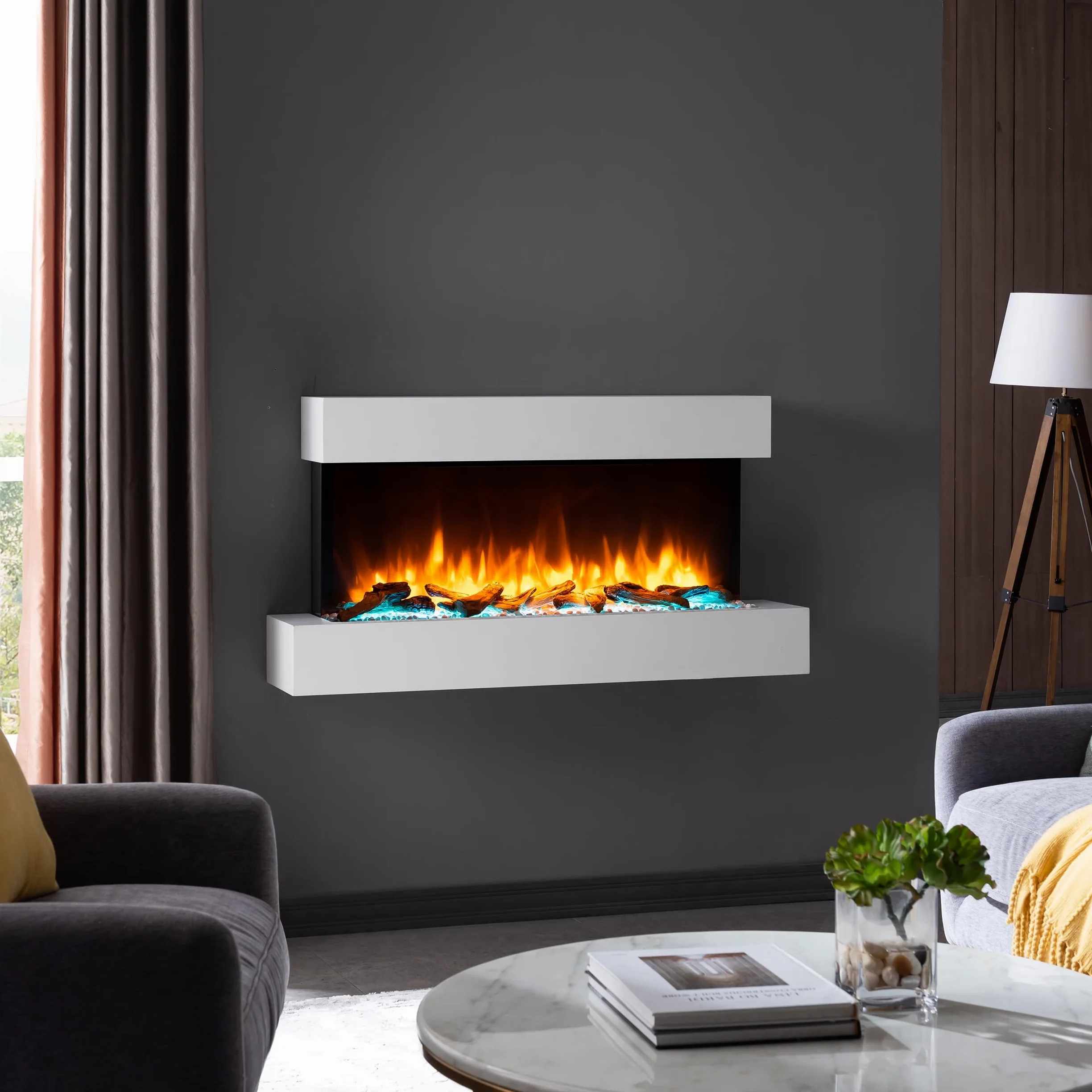 BALDERIA Ignis - Elektrischer Wandkamin mit Heizung und LED Flammeneffekt, Weiss
