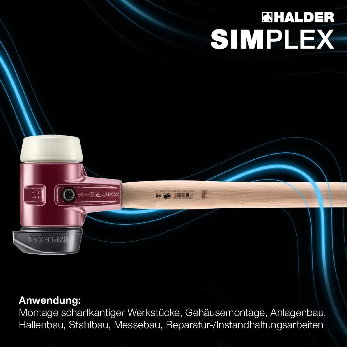 SIMPLEX-Vorschlaghammer, Gummikomposition, mit Standfuß/Nylon; mit Tempergussgehäuse und Hickorystiel, D=80 mm, 3028.281