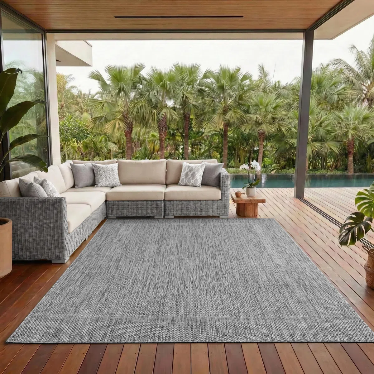 Outdoor Teppich Wetterfest Einfarbiges Design Terrasse Balkon Teppich Küche Garten Sisal-Look Küchenteppich Läufer Flur, Größe: 240 x 340 cm, Farbe: Silber