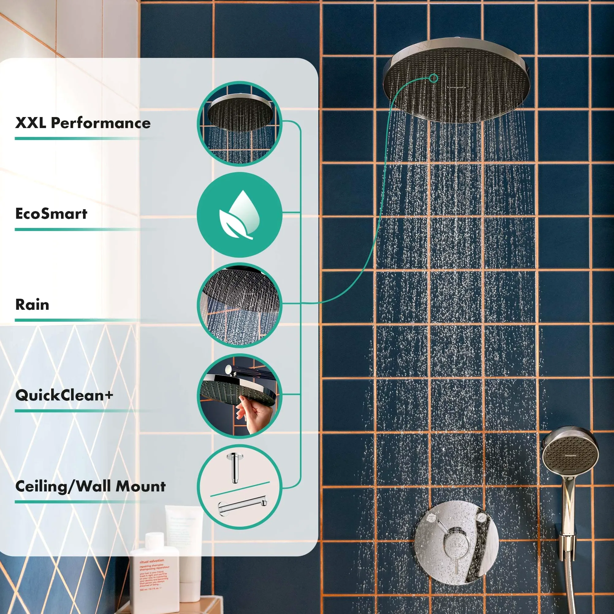 hansgrohe Activera S - wassersparende Kopfbrause (EcoSmart), runde Duschbrause (240 mm), Regendusche mit 1 Strahlart für Wand- oder Deckenmontage, Brausekopf mit Antikalk-Funktion, Chrom, 28056000