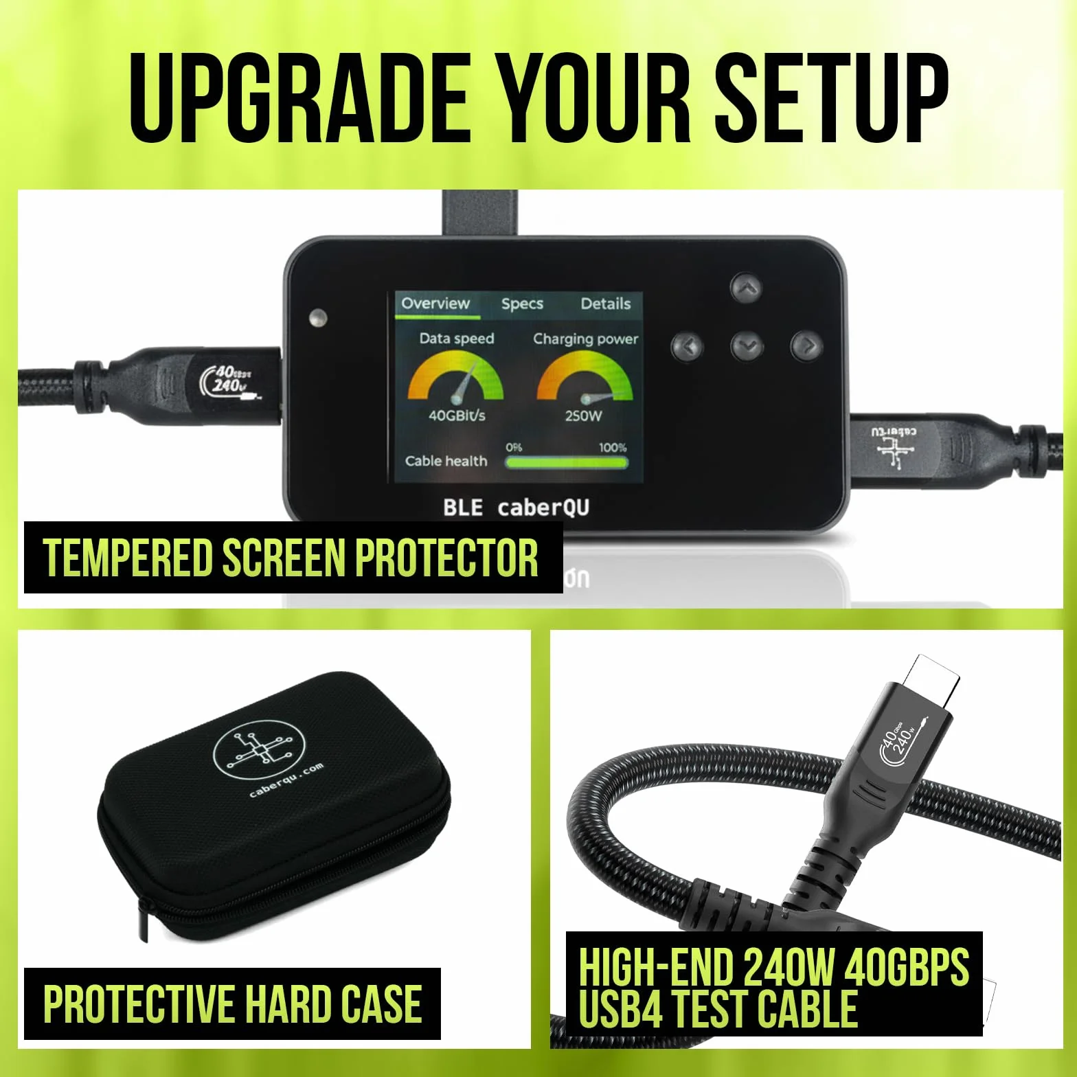 BLE caberQU Digitaler USB-C-Kabeltester, USB PD 3.0/3.1/3.2 eMarker-Anzeige, 25-polige Kontinuitäts-Pinbelegung, USB 2/3/4, Kabelwiderstand, iOS- und Android-App (BLE caberQU)