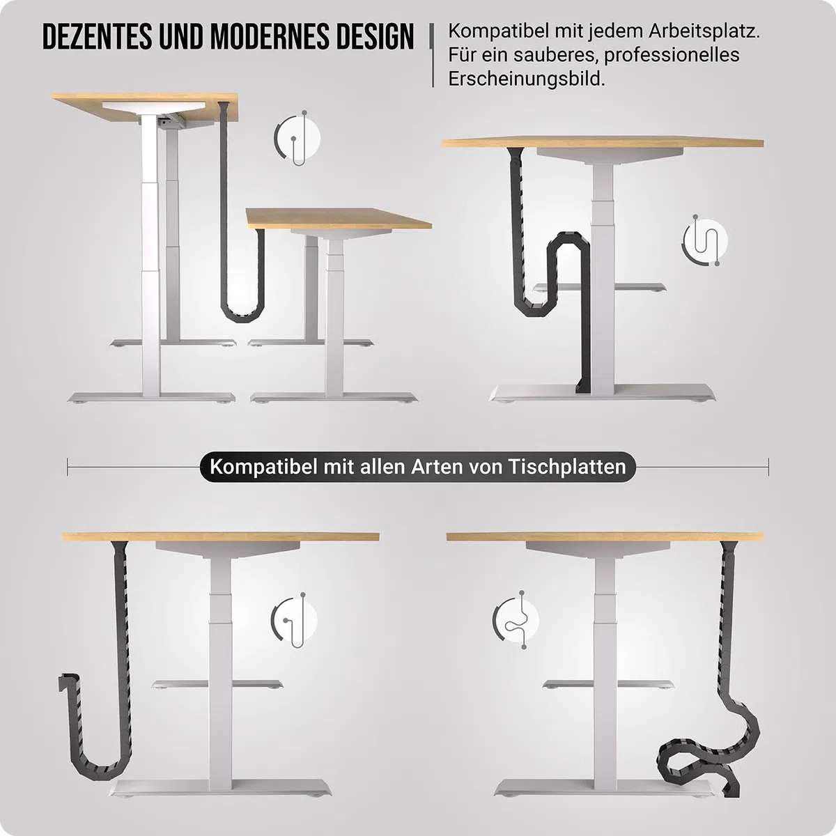 Kabelführung Schreibtisch, Flexibel anbringbare Kabelschlange, Robuste Kabelkette, Flexibler Kabelkanal für ideales Schreibtisch Kabelmanagement und für höhenverstellbare Schreibtische (Schwarz)
