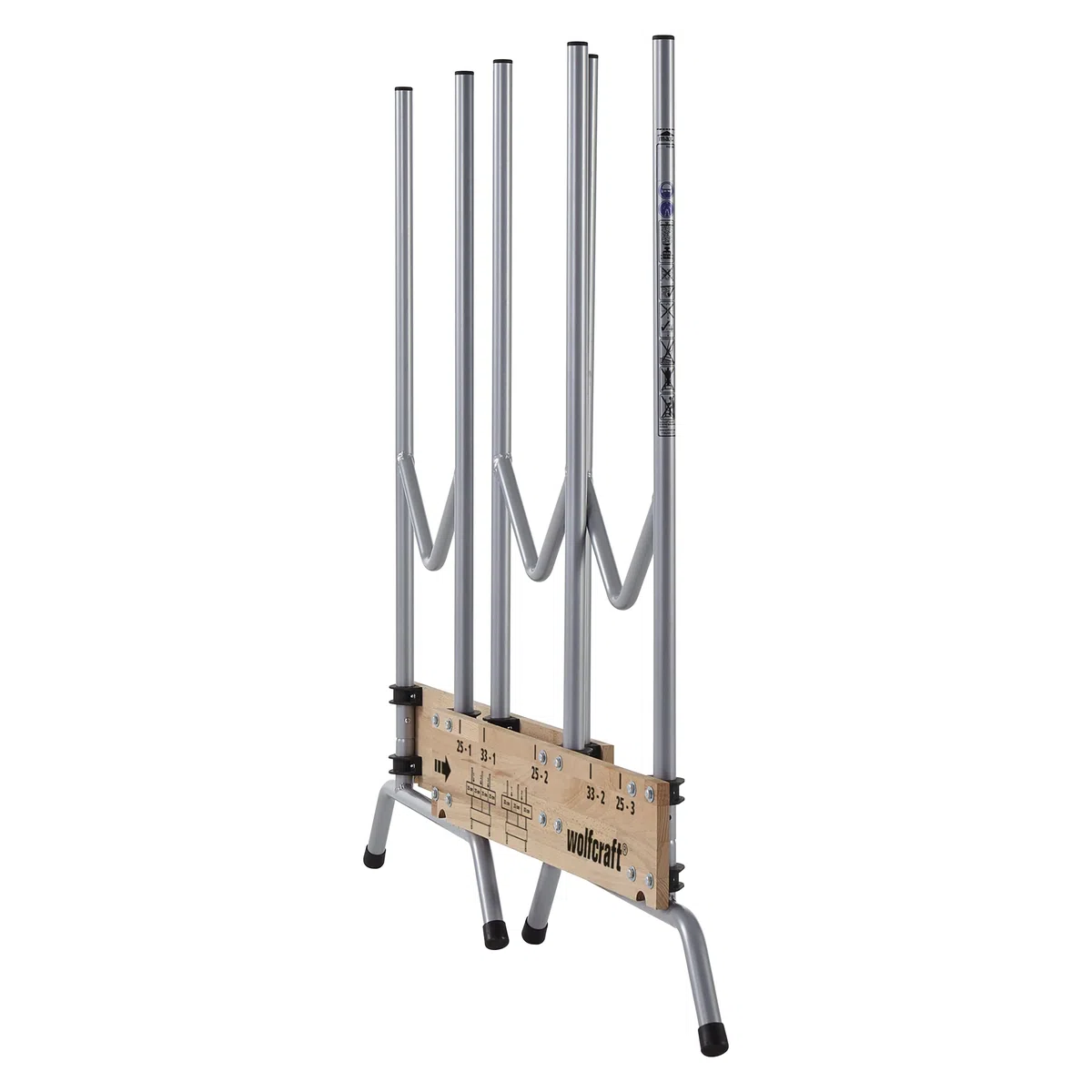 wolfcraft Sägebock klappbar - Holzschneidebock mit Auswurfsicherung | Kettensäge-Scherenbock, Tragkraft 150 kg, Säge-Markierungen für 25 & 33 cm, robust und stabil - Made in Europe - 5121000