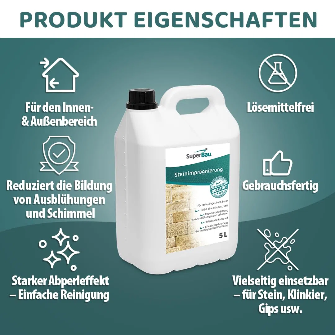 Steinimprägnierung 20L, Außen & Innen, Steinversiegelung für Naturstein, Stein, Klinker & Putz, Benzin- & Lösemittelfrei, Imprägniermittel gegen Grünbelag, für Steinplatten, Pflasterstein