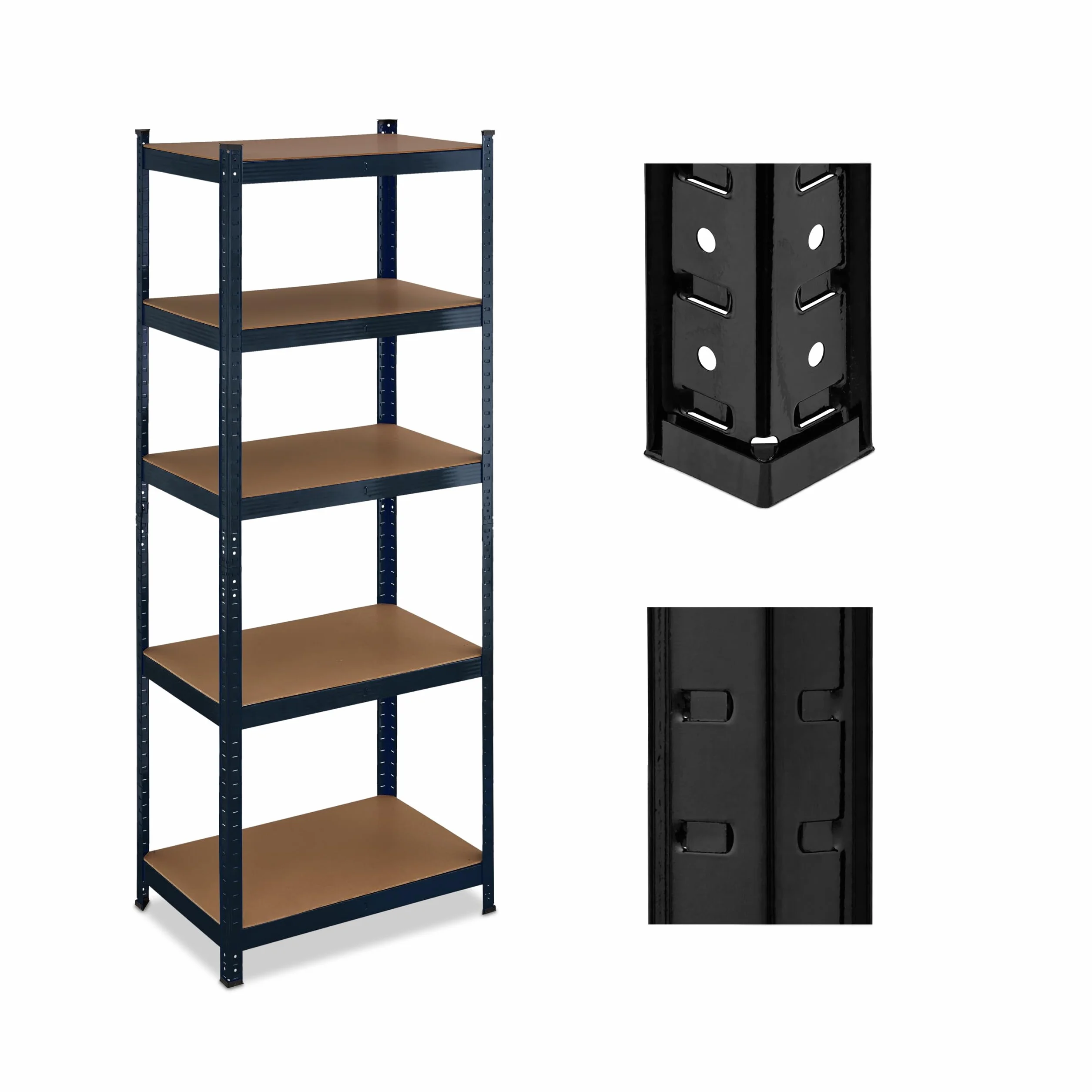 Relaxdays Schwerlastregal, HBT: 180 x 70 x 45 cm, 500 kg, Stahl & MDF, 5 Ebenen, Lagerregal zum Stecken, Garage, schwarz