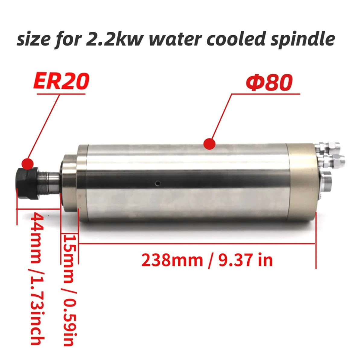 Spindelmotor, 2.2KW 80MM ER20 CNC-Spindelmotor 24000rpm AC-Spindel 4 Lager Maschinenspindel Wasserkühlung Gravur Frässpindel(220)
