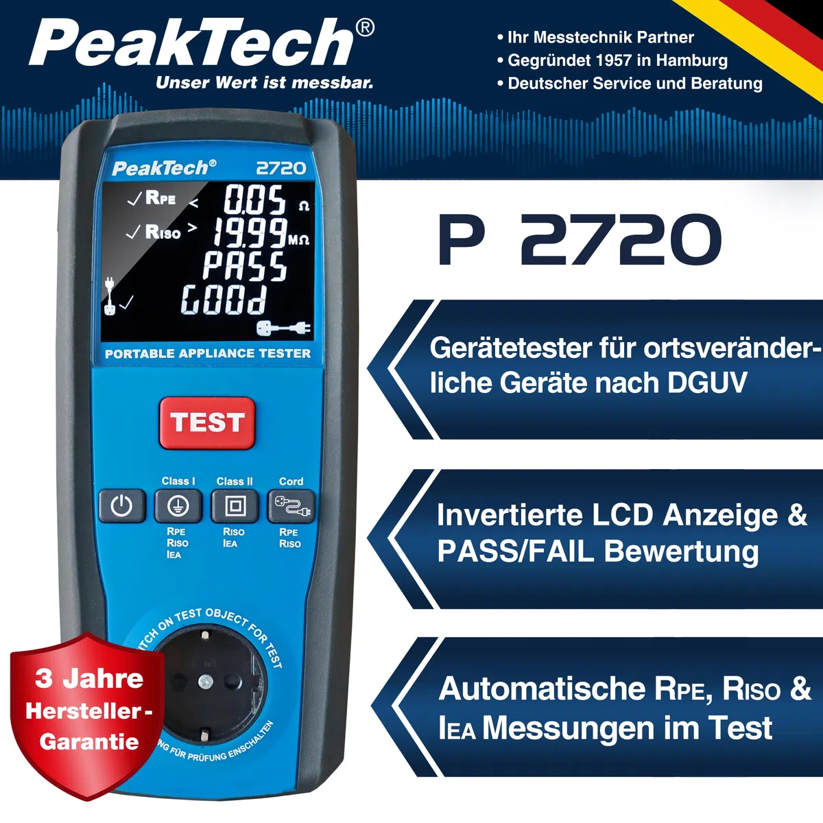 PeakTech 2720 - PAT Gerätetester für ortsveränderliche Geräte