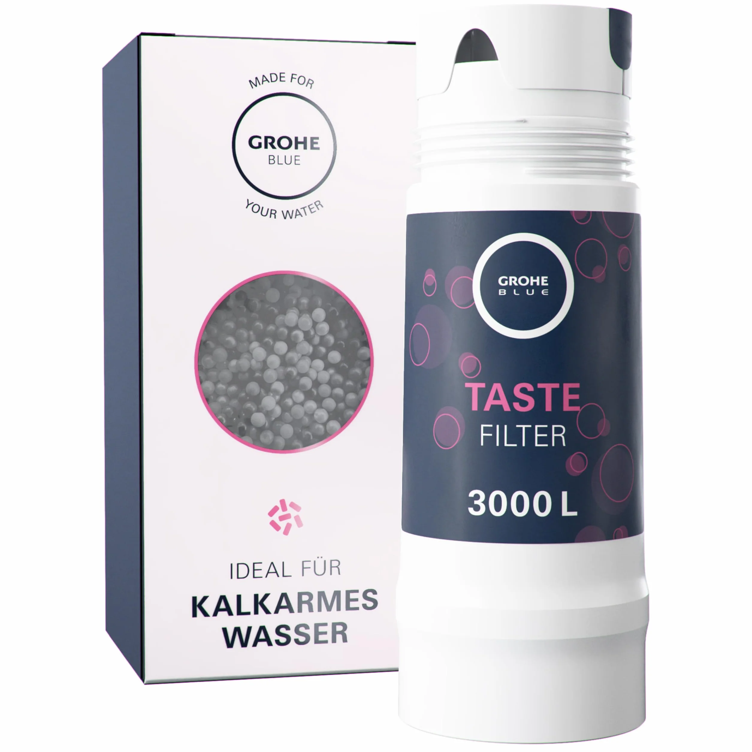GROHE Blue, Aktivkohlefilter Taste, 3000l Kapazität (für Regionen mit Wasserhärte <9° dKH, Dreiphasenfilter reduziert geschmacksstörende Stoffe wie Chlor, für Blue Home, Professional, Pure), 40547001