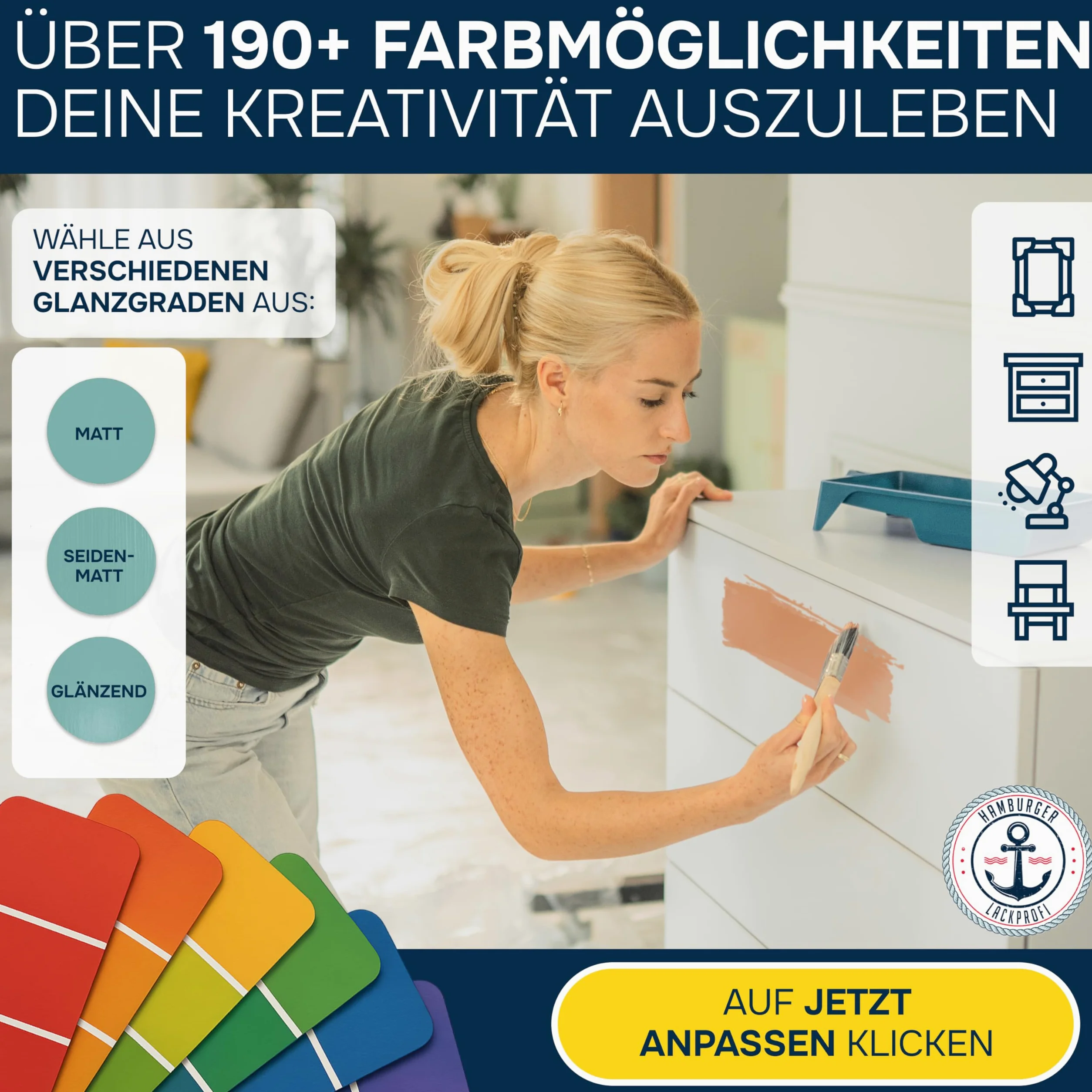 Hamburger Lack-Profi Möbelfarbe ohne Schleifen FARBAUSWAHL - GLANZAUSWAHL Möbellack Holz und Metall - für Innen & Außen (1 L)