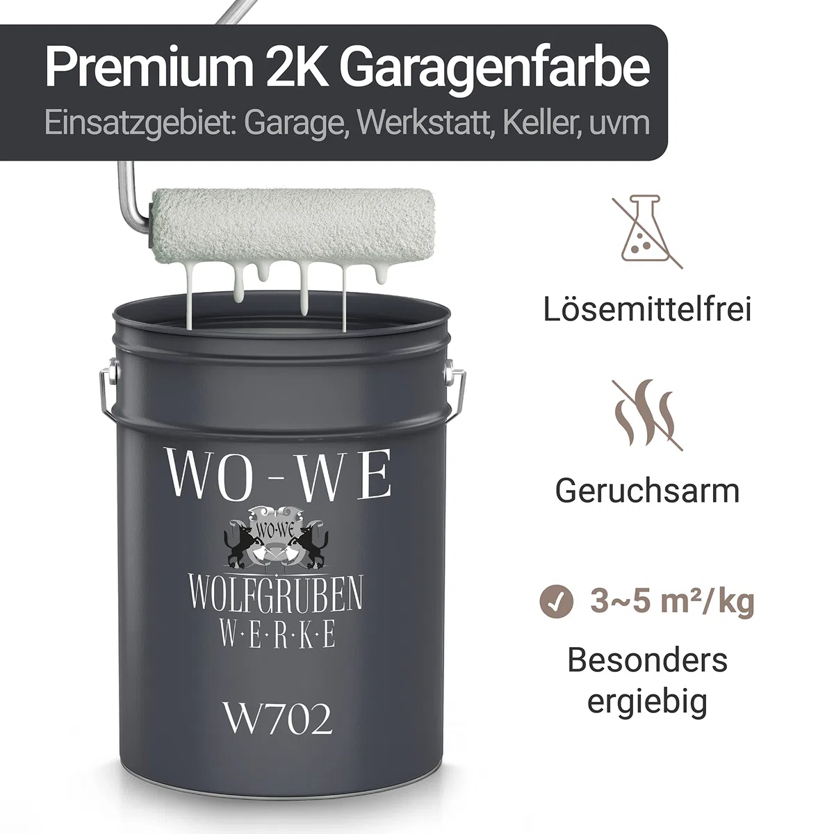 WO-WE 2K Epoxidharz Garagenfarbe Bodenbeschichtung W702 Anthrazit-Grau wie RAL 7016-5Kg
