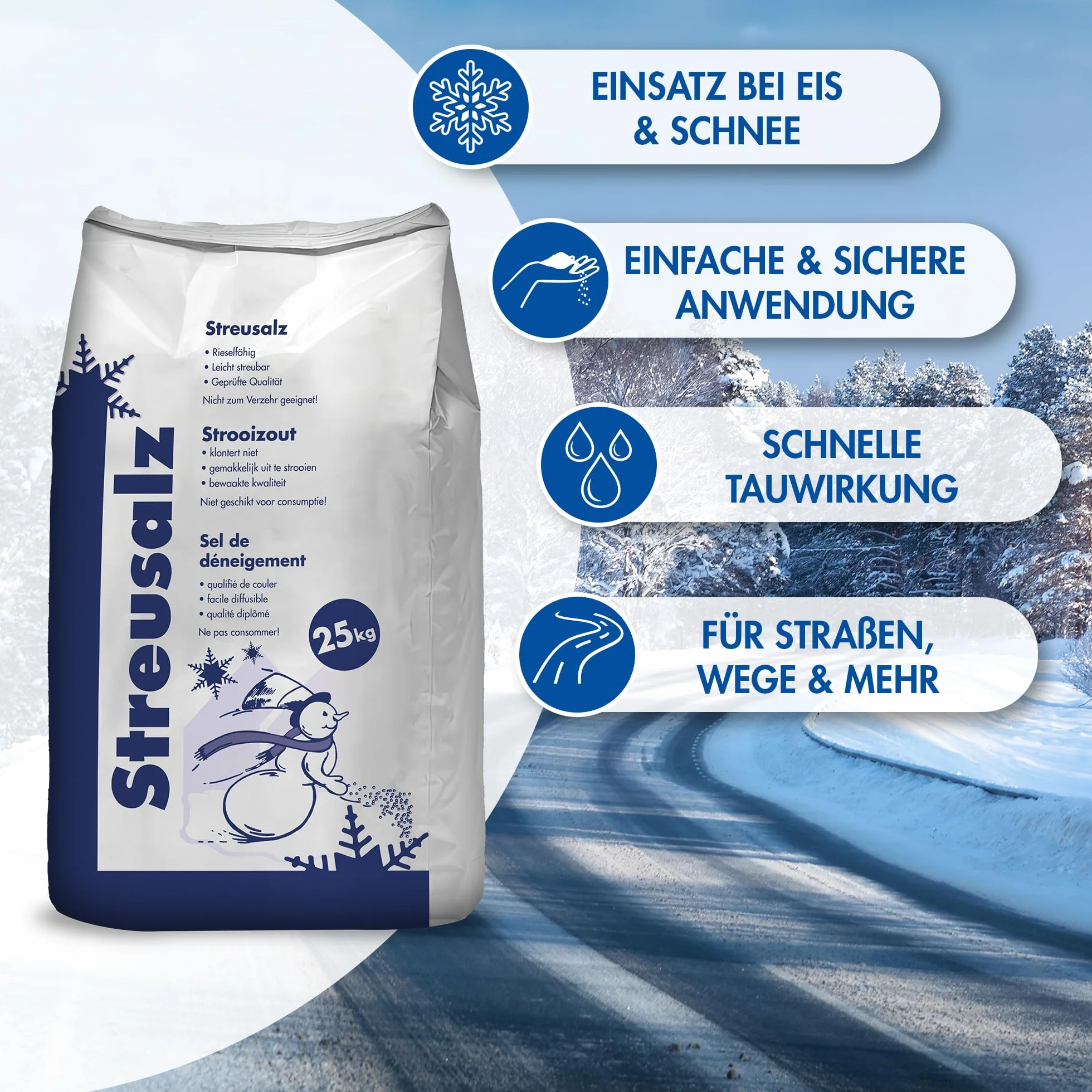 Hamann Streusalz 1000 kg (40 x 25 kg) - Langzeitwirkung bei dickeren Eis & Schneeschichten
