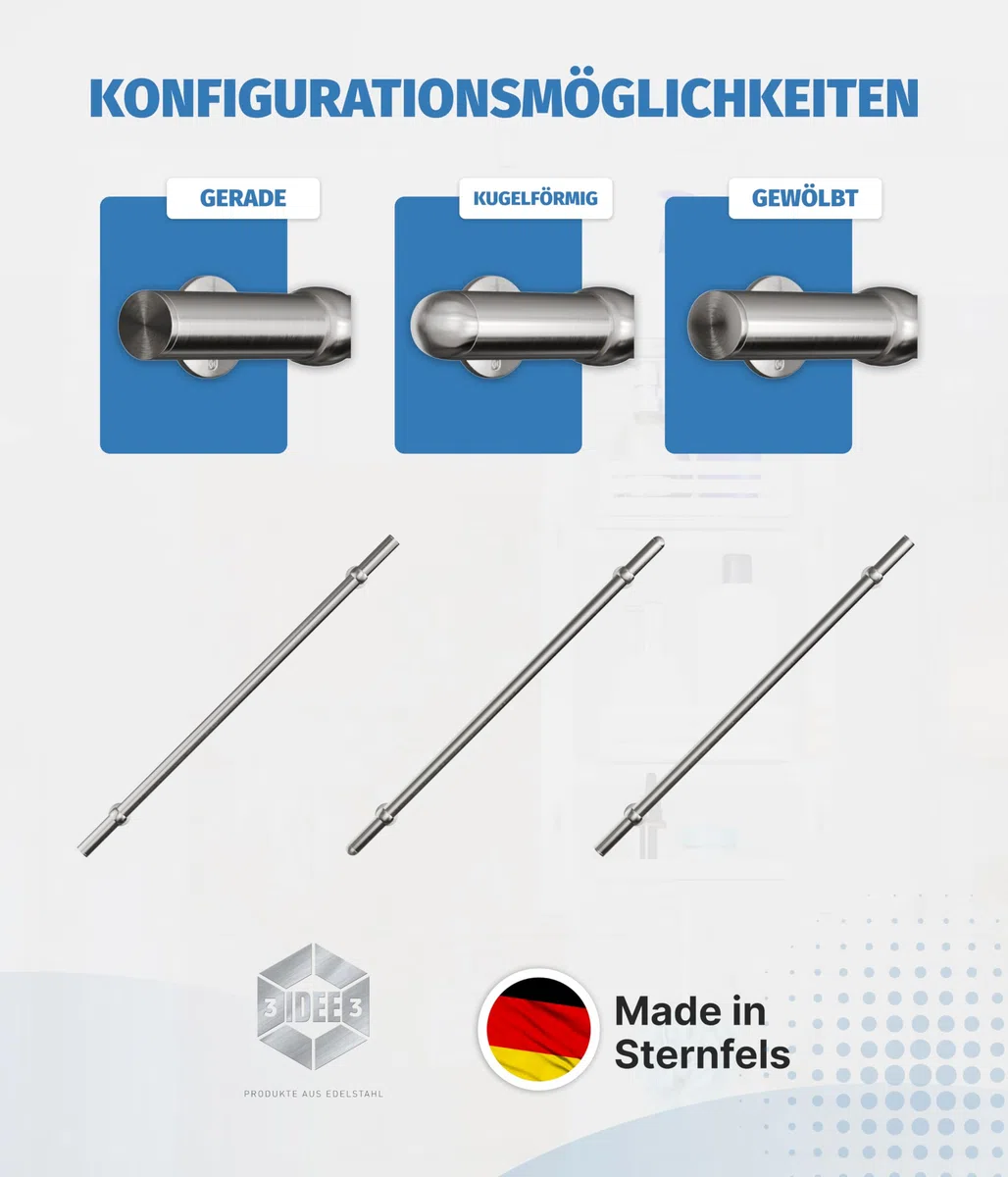 ID33® Konfigurierbarer Handlauf Edelstahl Bola - Stabiles Treppengeländer - V2A Edelstahl - Made in Germany