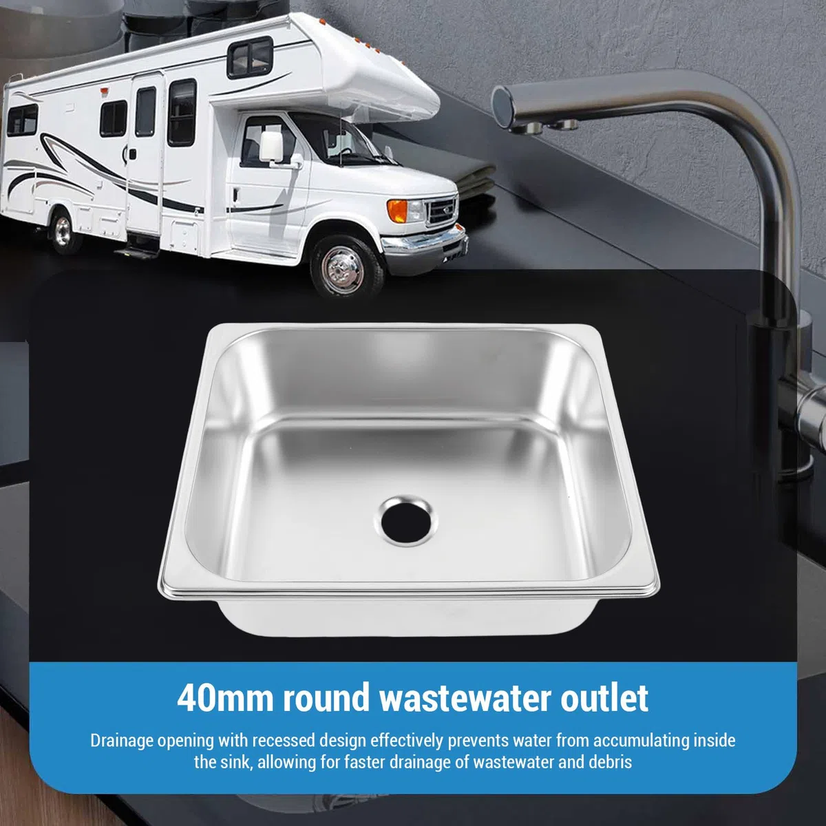 Barspüle aus Edelstahl, 32 x 26 x 9,9 cm, quadratisches Wohnmobil-Küchenbecken und Handwaschstation für Boot, Camping, Wohnmobil, LKW, 304-Edelstahlkonstruktion mit