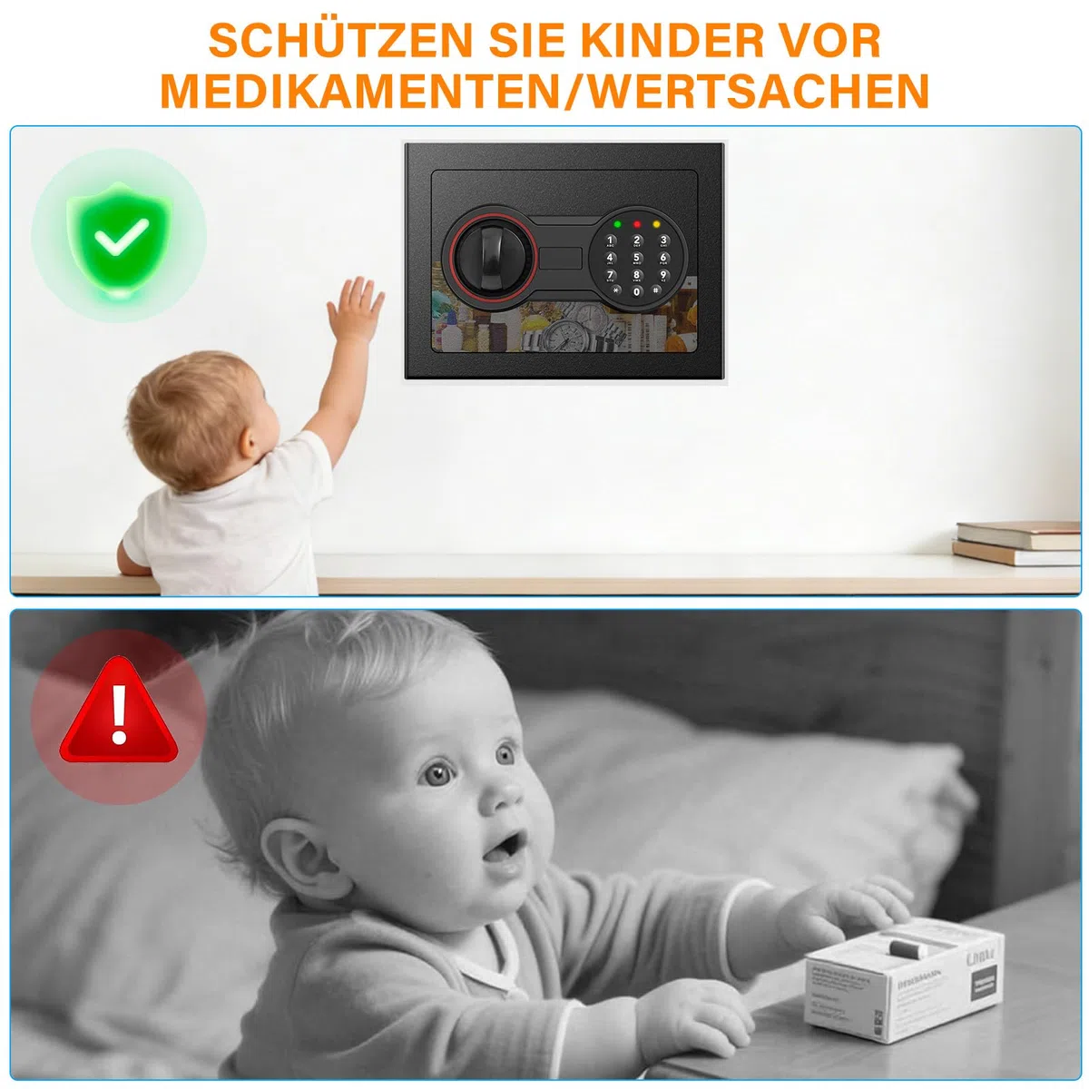 Mini Safe Tresor mit Zahlenschloss Schlüssel, MöBeltresor Klein mit Feuerfeste Tasche, Kleiner Tresor für Zuhause Sicherheitssafe,Tresore Kinder für Geld Medikamente Wertsachen Bargeld