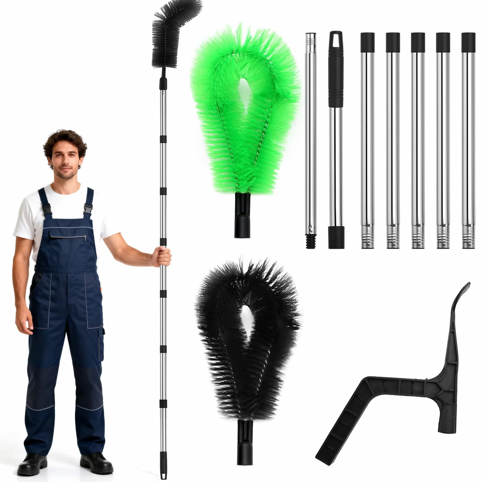 Dachrinnenbürste Dachrinnenreiniger mit Teleskopstiel 390cm Dachrinnen Reinigung Dachrinnenreinigungswerkzeug Tachrinnenreiniger und Reinigungslöffel Schaufel 2 in 1