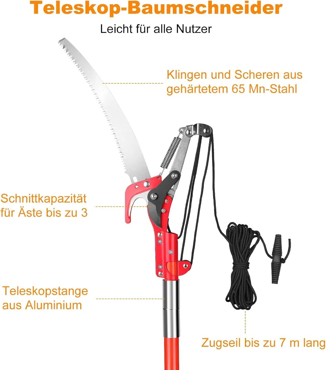 2-in-1 Teleskop-Astschneider & Astsäge 9 m, Profi Gartenschere mit 65Mn Stahlklinge, ausziehbarer Hochentaster für Obstbäume, Palmen & Gartenarbeiten, inkl. Zubehör & Tasche
