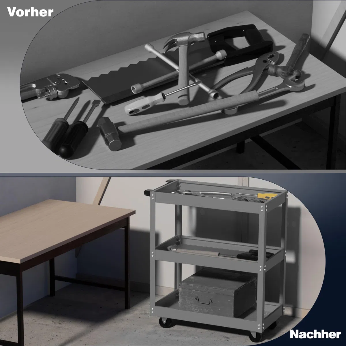 ALANNG Rollender Werkstattwagen, Schwerer Werkzeugwagen mit 3 Tabletts, Metall Servicewagen