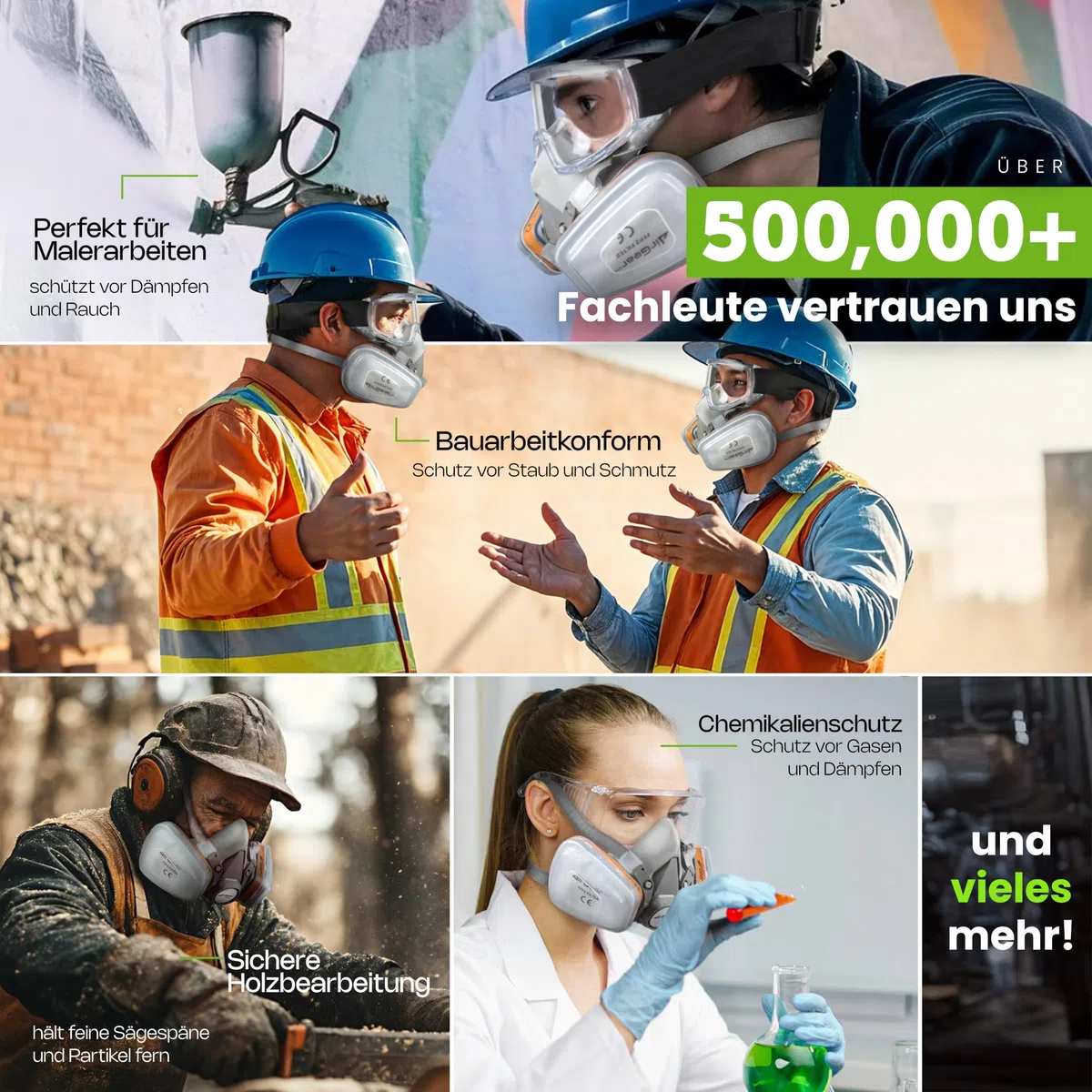 AirGearPro G-500 Atemschutzmaske mit A1P2 Filter, Gasmaske Staubfilter und Schutzbrille für Lackieren