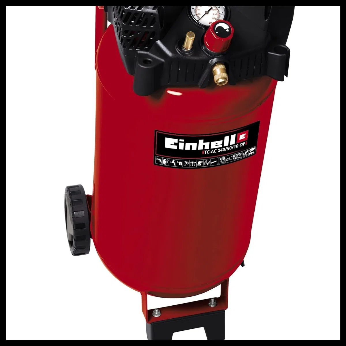 Einhell Kompressor TC-AC 240/50/10 OF (1500 W., max. 10 bar, 50 l-Tank, 240 l/min Ansaugleistung, Motordrehzahl 18000 min^-1, Druckminderer, Manometer, ölfrei)
