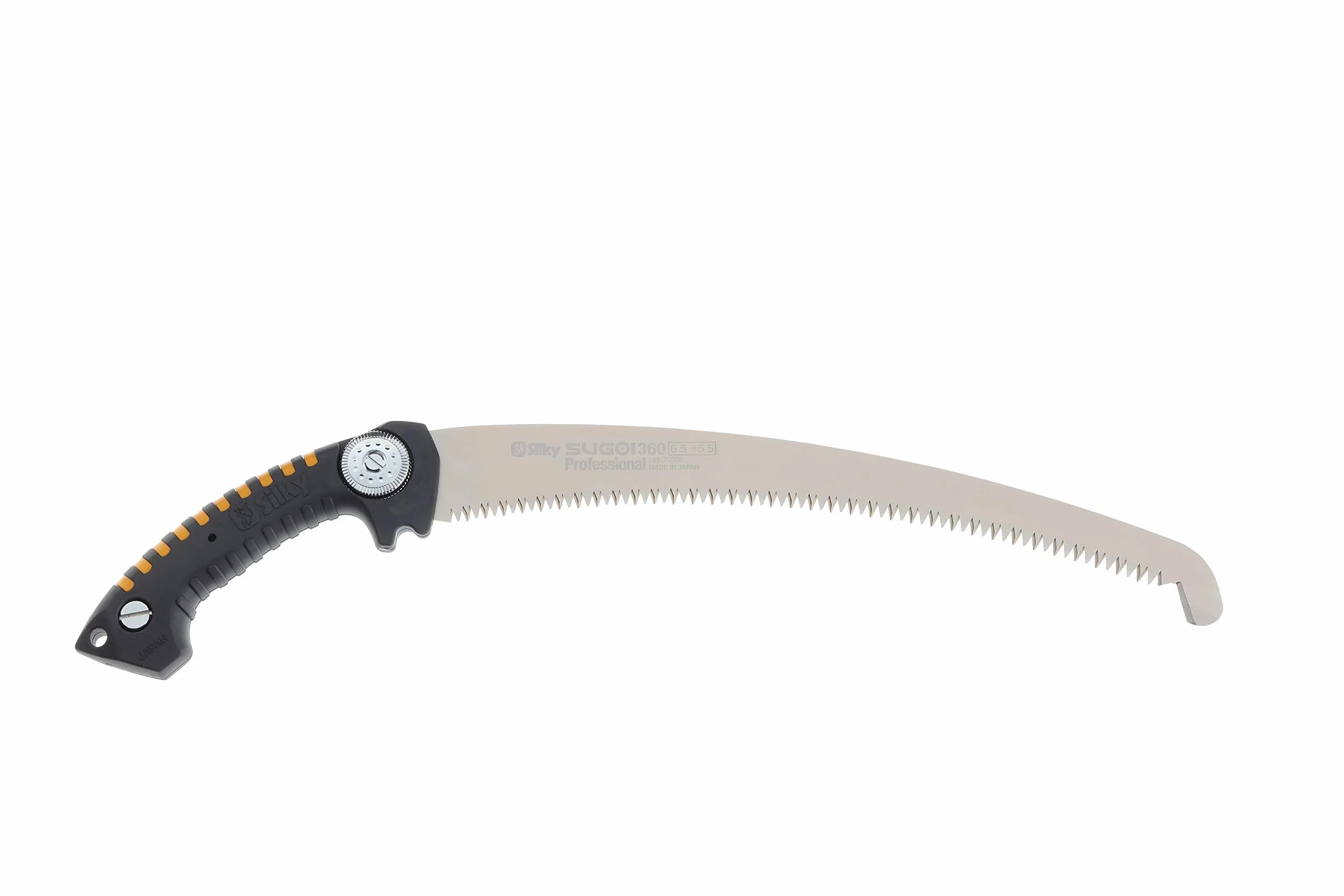 SILKY Baumsäge Sugoi 360 mm | gebogene Zugsäge 6,5 Zähne/30 mm Mirai-Me grob | nachschärfbar | Sichel am Blattende | ergonomischer Gummigriff mit Sicherungshaken | Profi Baumpflege