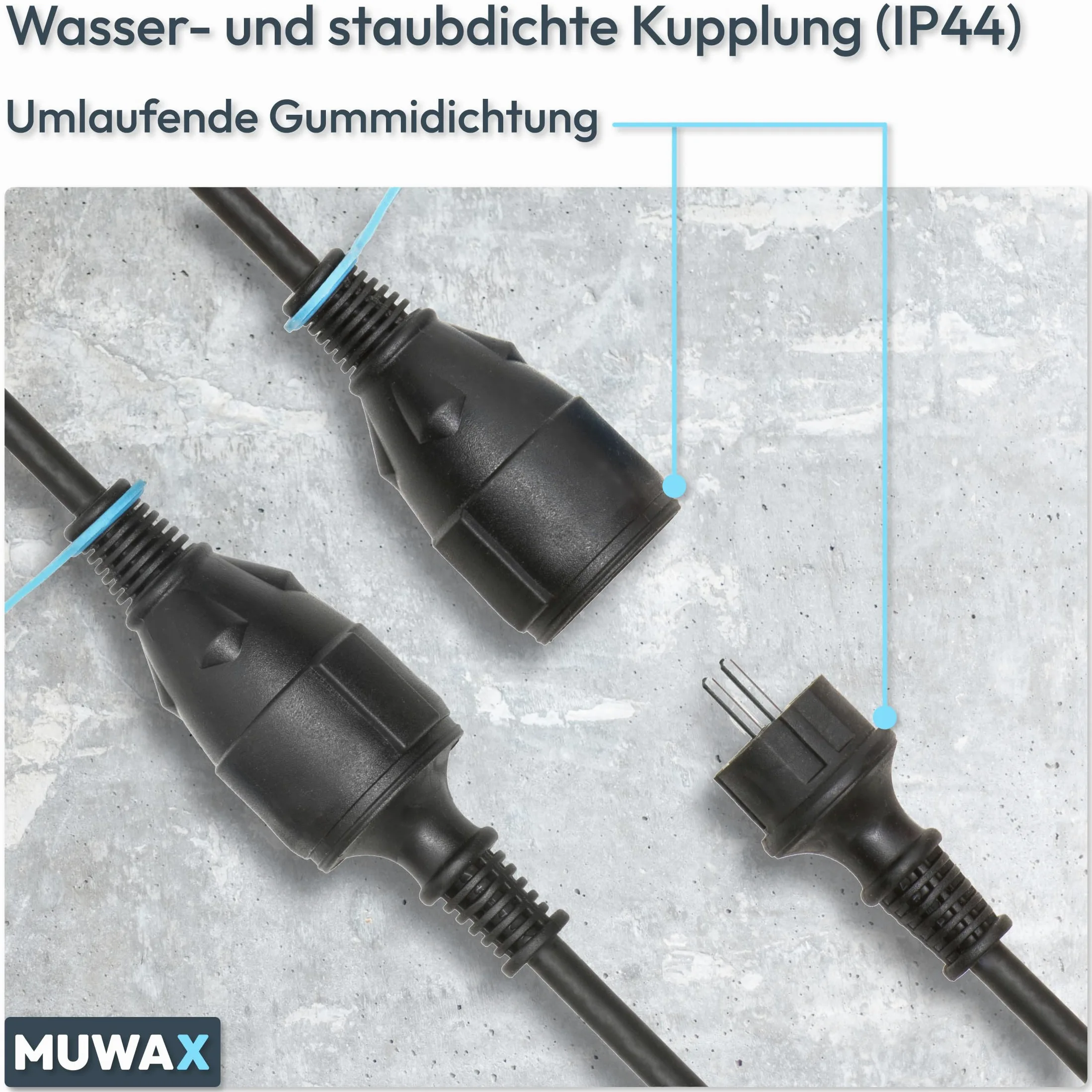 15m Gummi-Verlängerungskabel H07RN-F 3G1,5mm² für Garten, Baustelle, Werkstatt, Industrie, dauerhaften Einsatz im Außenbereich und Starke mechanische Beanspruchung, IP44, schwarz