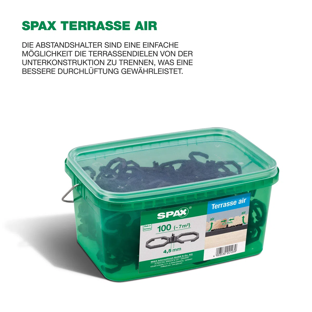 SPAX Terrassenbau-Set, komplettes Montageset – Größe bis ca. 10qm, Terrassenschrauben Edelstahl A2, Abstandshalter, Bit, Stufenbohrer, Fugenlehre, Tape, Pads & Maßband – 5000009100039