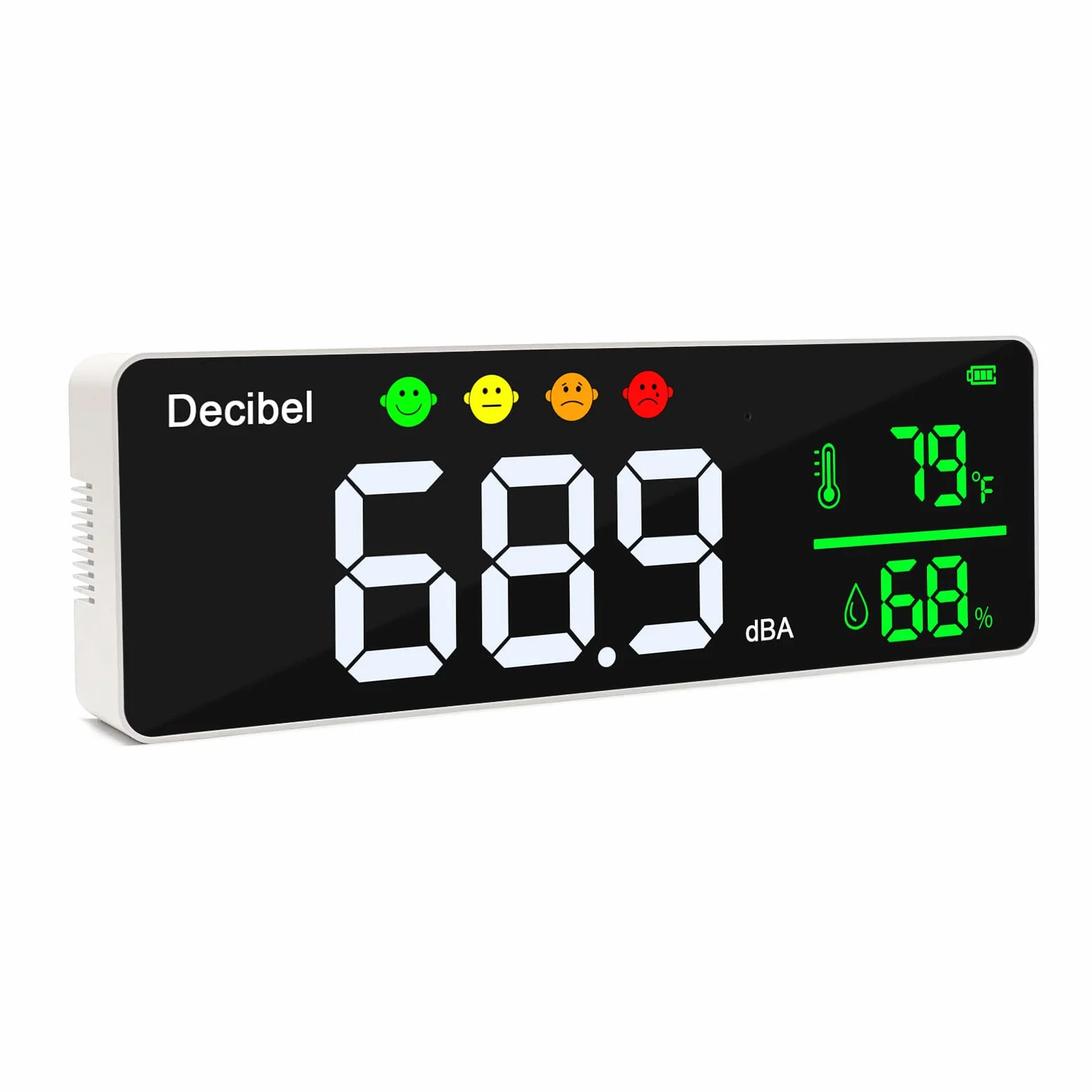 Dezibel-Messgerät, Wand-Schallpegelmesser, 28cm großes LED-Display, Geräuschtemperatur- und Luftfeuchtigkeitsmesser mit Alarmsymbolen, breite Anwendungen für Klassenzimmer, Studio, Zuhause, Fabrik