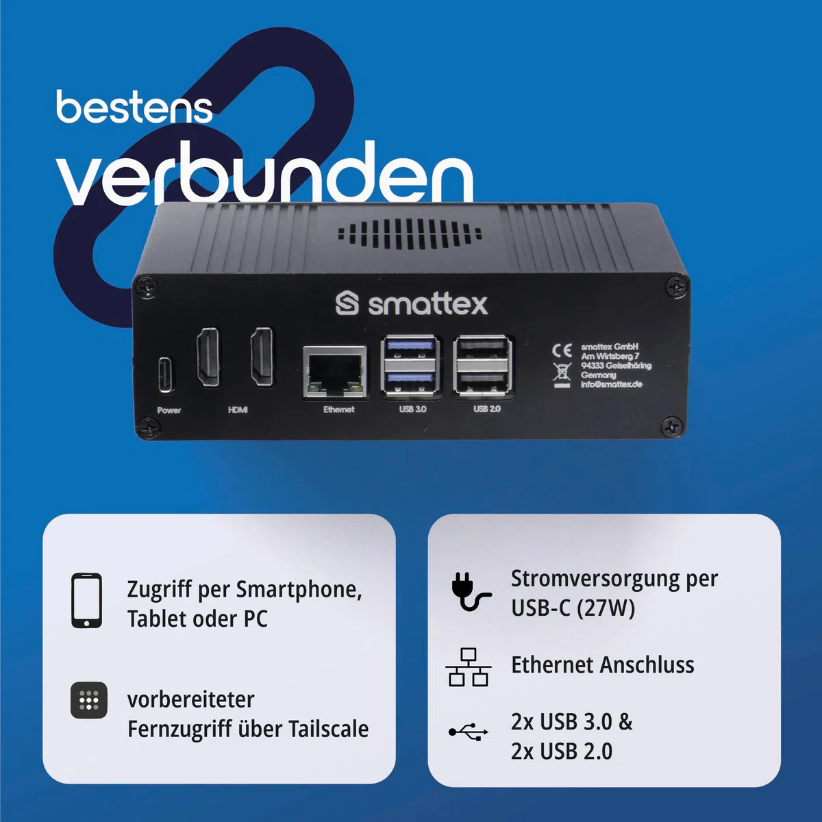 Plug & Play Set Black, Raspberry Pi 5, Home Assistant vorinstalliert, inkl. Antenne (Thread Border Router), WiFi, Bluetooth, SSD, Matter, Zigbee optional, sofort (16 GB RAM / 256 GB SSD)