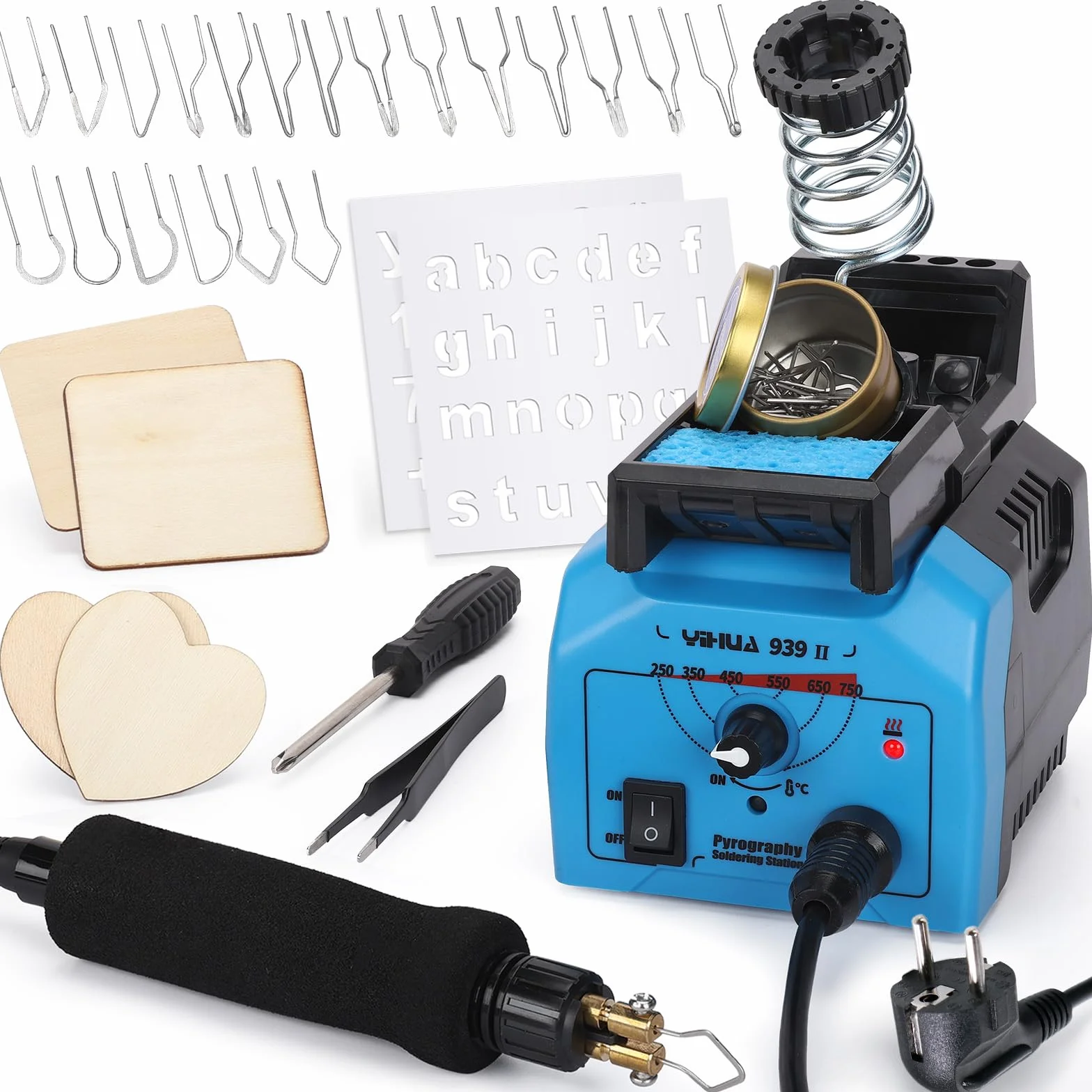 YIHUA 939-II Brandmalerei Stift Lötkolben Set Holzgravur-Bastelset mit einstellbarer Temperatur Holzbrenner Stift, EU Stecker