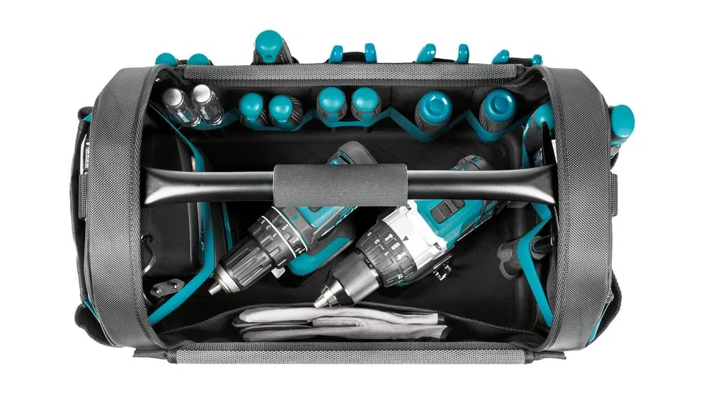 Makita E-15403 Werkzeugtasche offen, stabiler Handgriff aus Metall und Schultergurt, viel Stauraum, wasserdichter verstärkter Boden, 29 Liter Fassungsvolumen, Polyester, 490 x 310 x 365 mm (LxBxH)