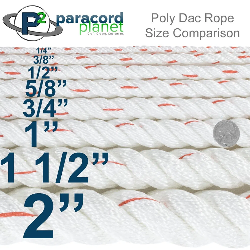 Twisted 3 Strand polydac Combo Utility &-Seil – Weiß mit Rot Tracer – 3/8, 1/2, 5/8, 3/4, 1, 1–1/2, 5,1 cm Durchmesser in 10, 25, 50, 100, 250, 300, 500, 600 Füße 5/8 inch X 250 feet
