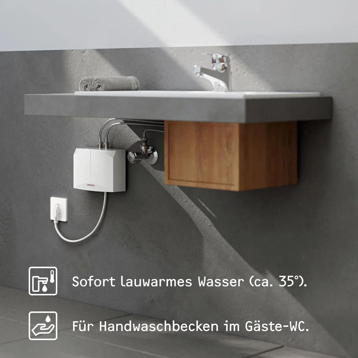 STIEBEL ELTRON hydraulischer Mini Durchlauferhitzer DNM 3 nur fürs Handwaschbecken, 3,5 kW, mit Stecker 230V, drucklos, VDE geprüft, 185411