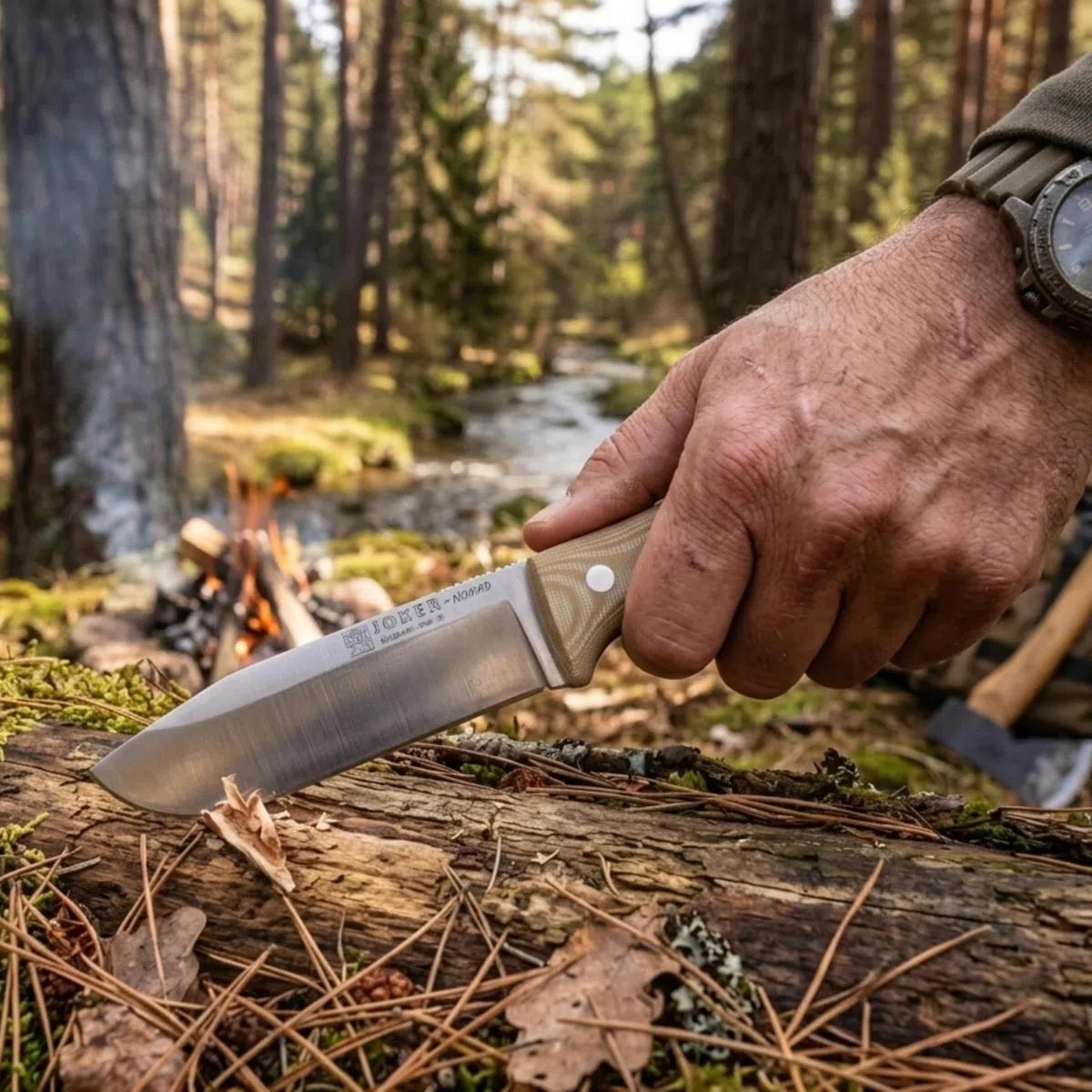 Joker Nomad Outdoor-Messer mit Böhler N695 Stahl, Micarta-Griff und Kydexscheide, feststehendes Bushcraft Messer für Camping, Trekking, Wandern und Outdoor Aktivitäten (13 cm, Ohne Feuerstarter)