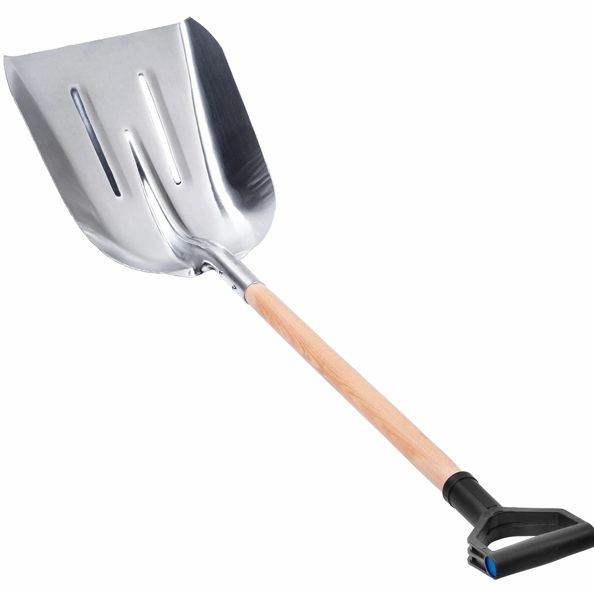 KADAX Schaufel, Sandschaufel mit langem Stiel aus Holz, Spaten mit D-Griff, Schneeschaufel, Gartenspaten mit abgerundeten Rändern, Erdschaufel (Aluminium)
