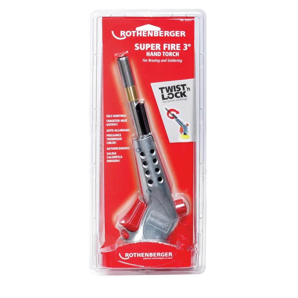ROTHENBERGER SUPER FIRE 3 m. Zyklonbrenner,7/16"-EU | 35436 | Effizientes Hartlöten bis 28 mm & Weichlötarbeiten bis 35 mm, Twist,N' Load"-System, Lötgerät, Hartlöten, Weichlöten