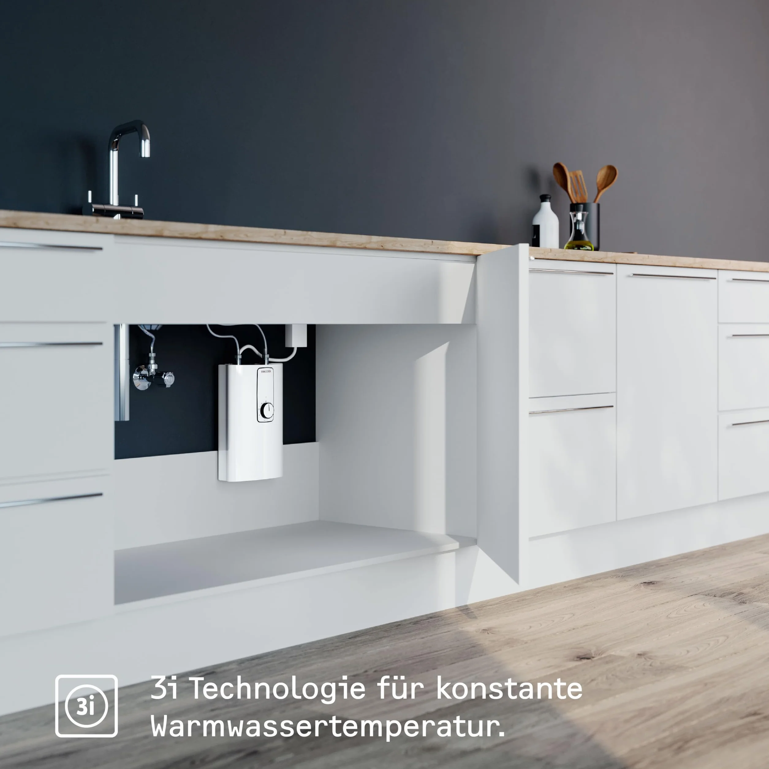 STIEBEL ELTRON elektronischer Kompakt Durchlauferhitzer DCE 11/13 kW für die Küche, Made in Germany, Festanschluss 400 V, solargeeignet, Untertischmontage, VDE geprüft, 230770