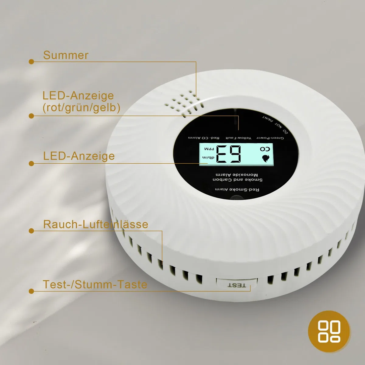 Kohlenmonoxid-Rauchwarnmelder, Kohlenmonoxid-Rauchwarnmelder mit Sprachalarm, 10 Jahre Batterielebensdauer, Zertifiziert nach den Normen EN14604 & EN50291(inkl. Batterie) (Getrennt 2pack)
