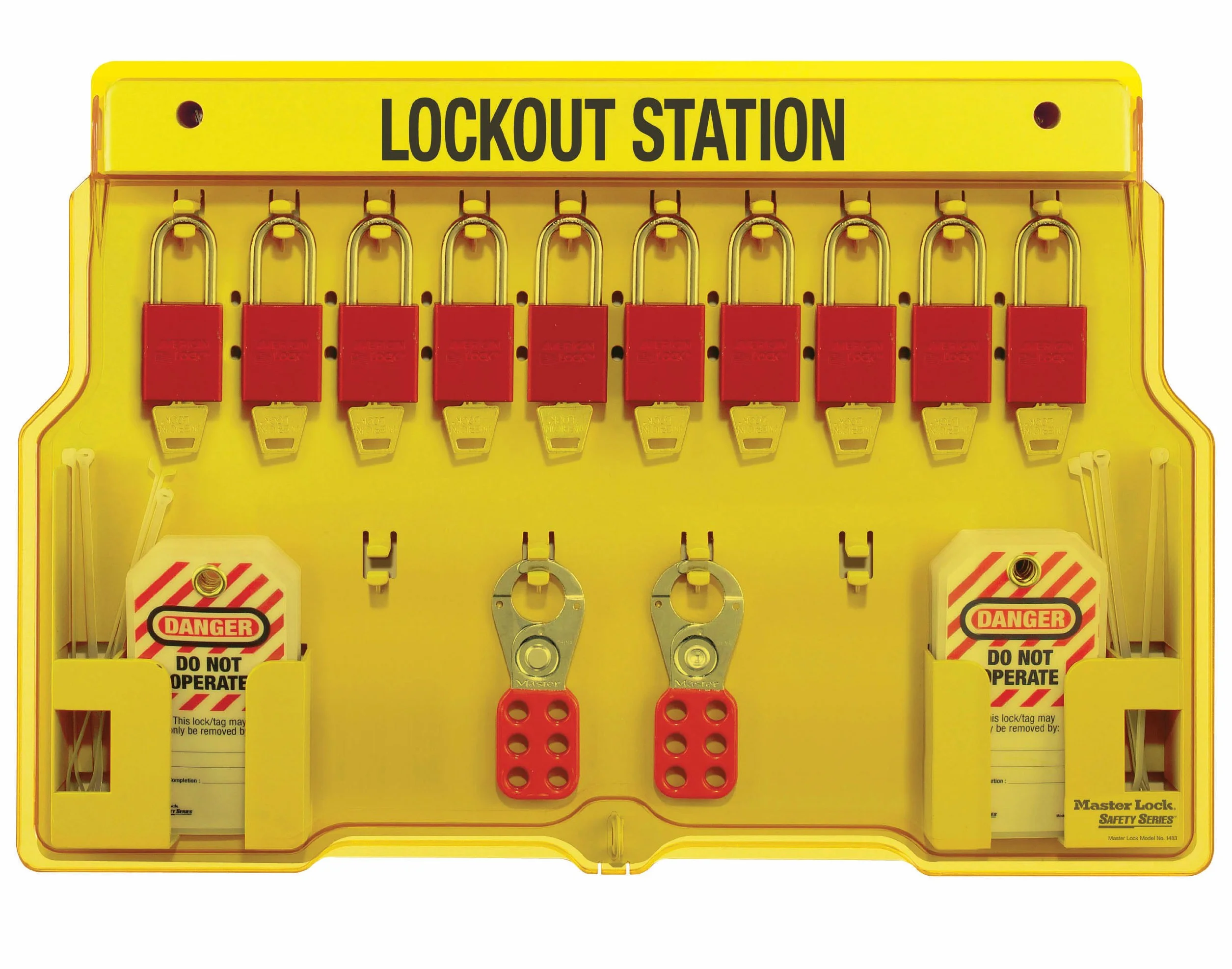 Master Lock Lockout-Station mit Abdeckung, 10 Aluminium-Vorhängeschlösser, 10 Stück