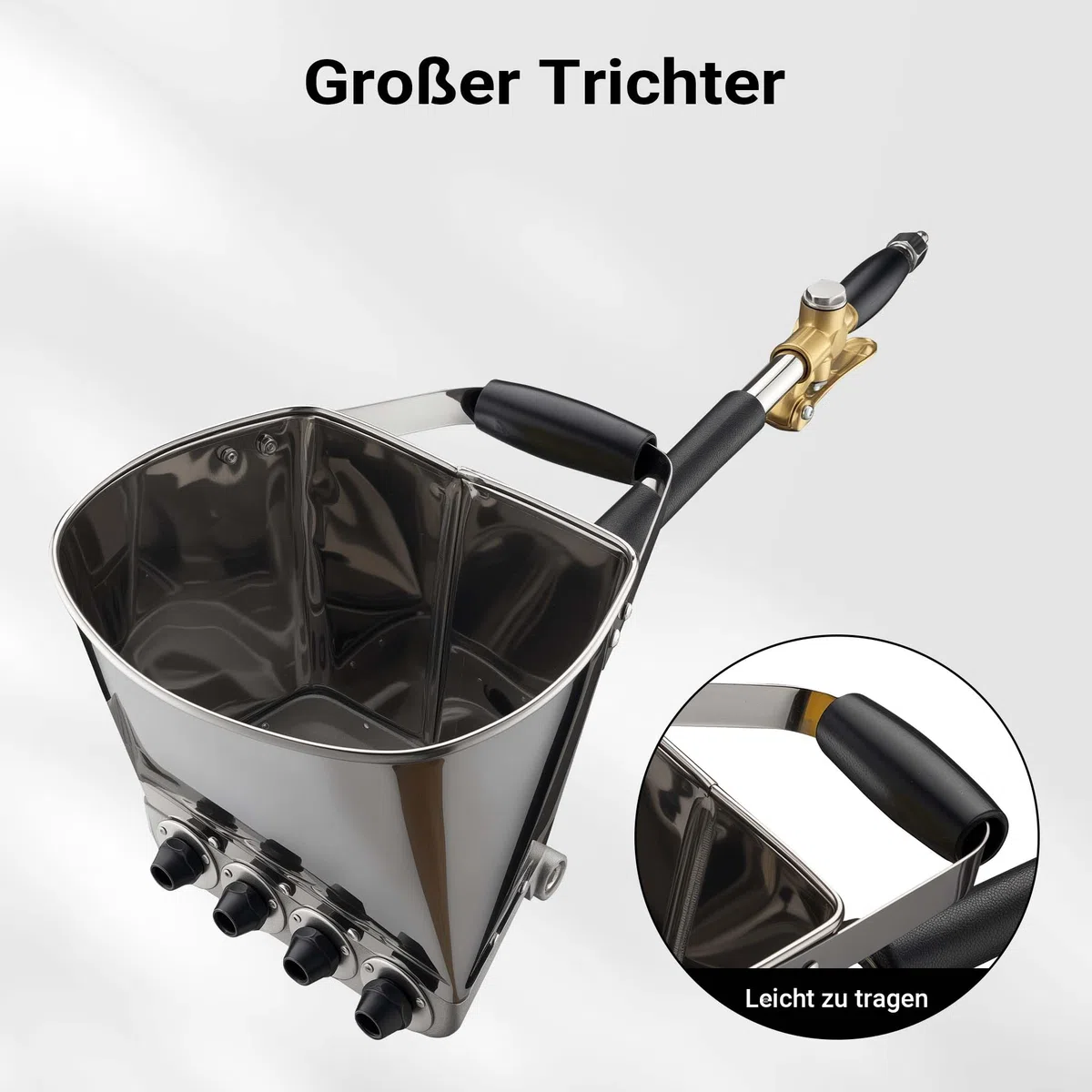 Wiltec Verputzmaschine 6-10 bar, Putzpistole mit 8 mm Düse, Mörtelpistole 3,7 l Trichter, Putzwerfer 72 cm, Putzmaschine Aluminium und Edelstahl